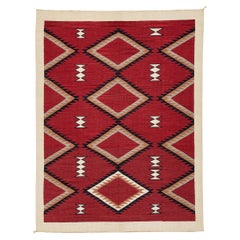 9x12 Modern Navajo Style Geometric Area Rug Handmade Red & Cream Wool Flatweave
