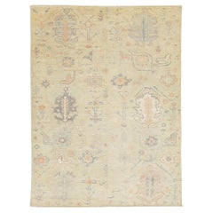 9x12 Modern Oushak Style Hand-Knotted Wool Area Rug – Muted Sage & Terracotta