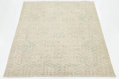 9x12 Modern Oushak Style Hand-Knotted Wool Rug – Neutral Ivory & Sage Geometric