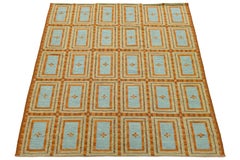 9x12 Tapis géométrique moderne en laine tissée à plat de style suédois en bleu ciel et terre cuite