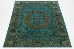 9x12 Modern Tabriz Style Hand-Knotted Wool Area Rug – Vibrant Teal & Terracotta