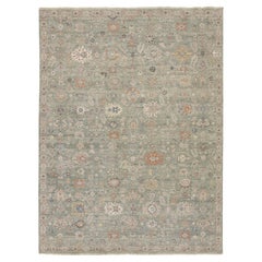 Moderner Wollteppich im Tabriz-Stil, 9 x 12, in Sage-Grün und gedeckten Erdtönen