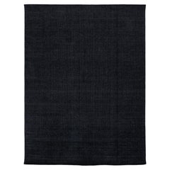 9x12 Modernist Indian Handmade Wool & Bamboo Silk Rug in Charcoal