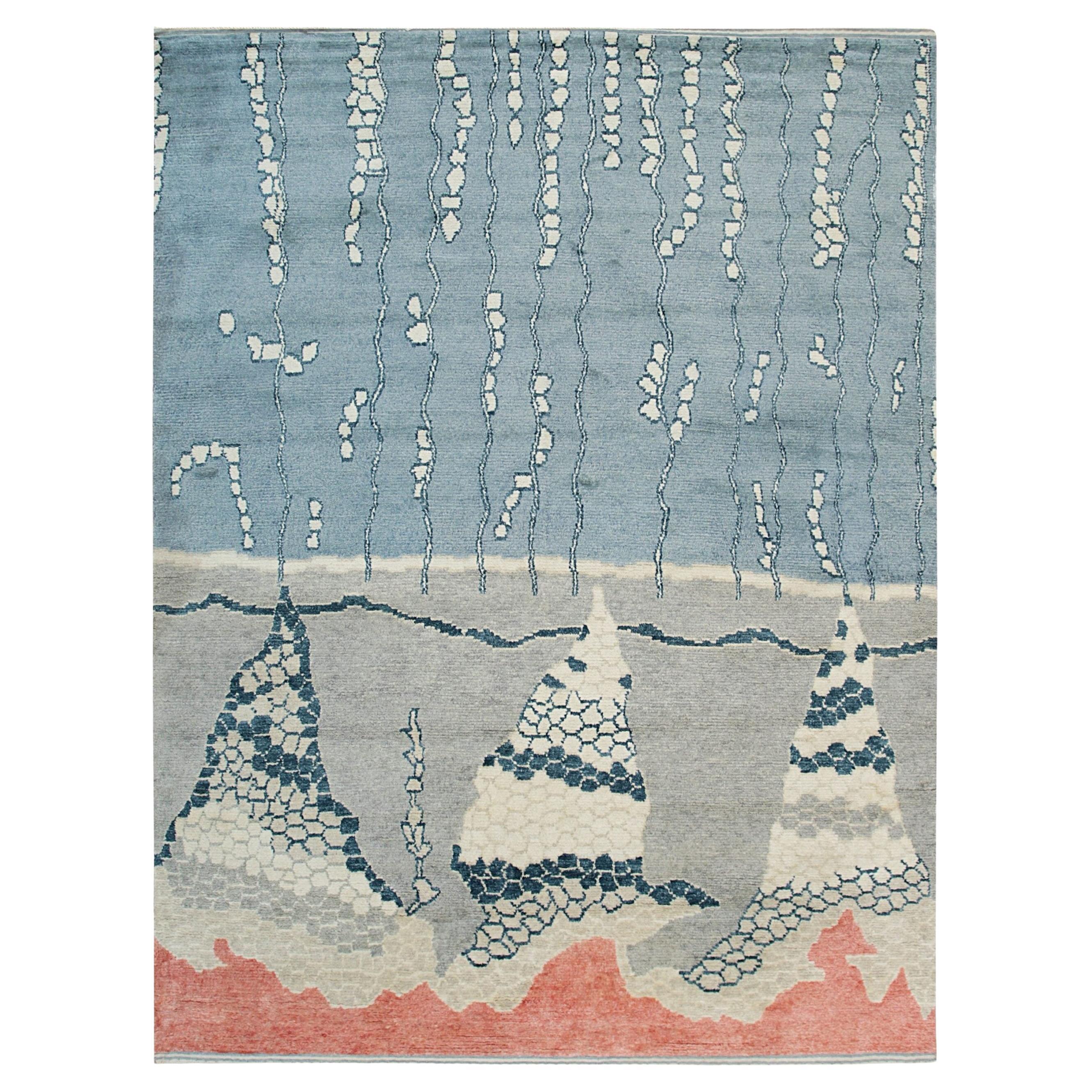 9x12 Multicolor Hand-Knotted Wool Abstract Mountainscape Geometric Carpet Rug For Sale