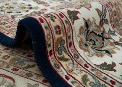 9x12 Navy Cream Medallion Persian Hand Knotted Nain Wool Silk Rug ( Nain )