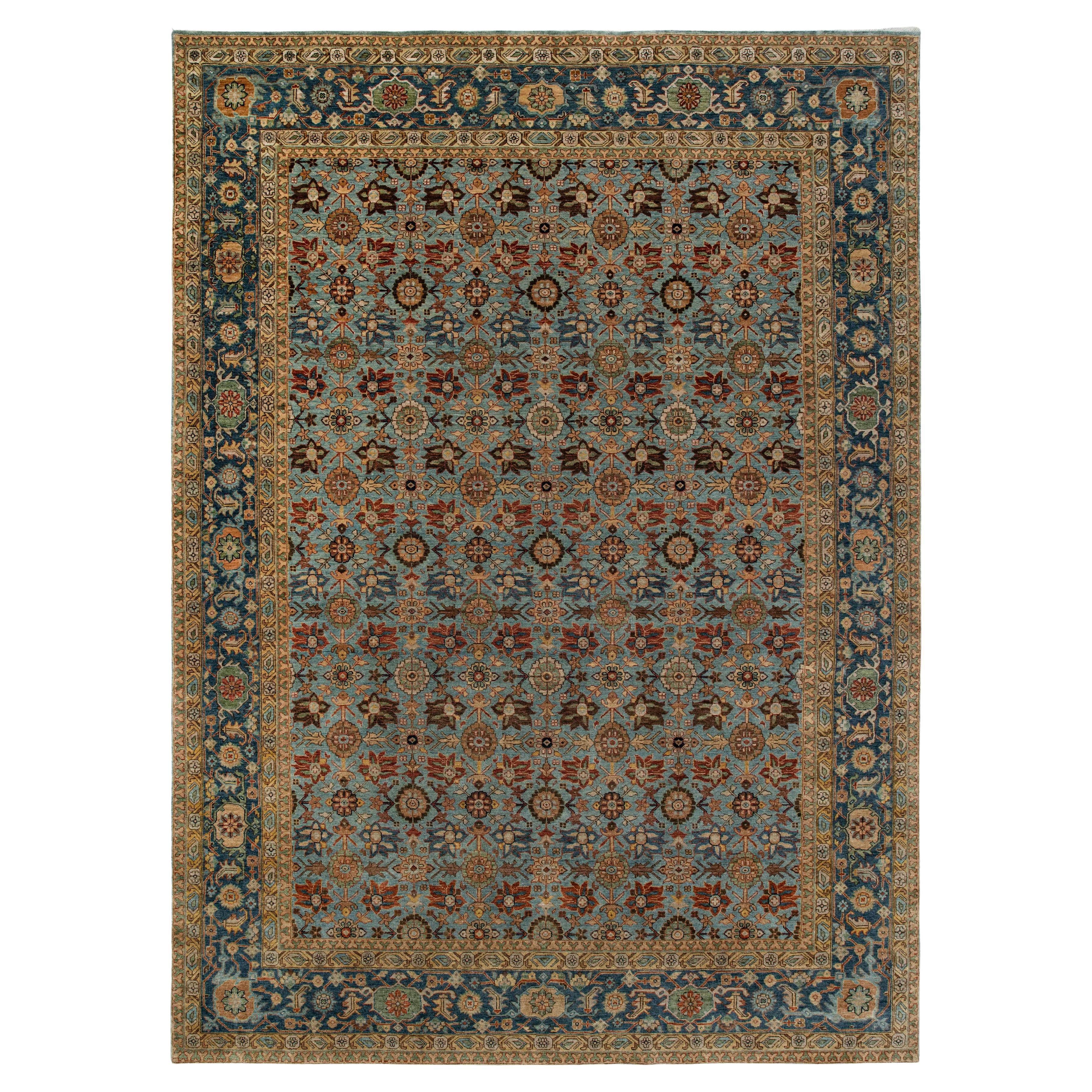 9x12 Blue Persian Mina Khani Style Wool Hand-Knotted Rug (G-13320)