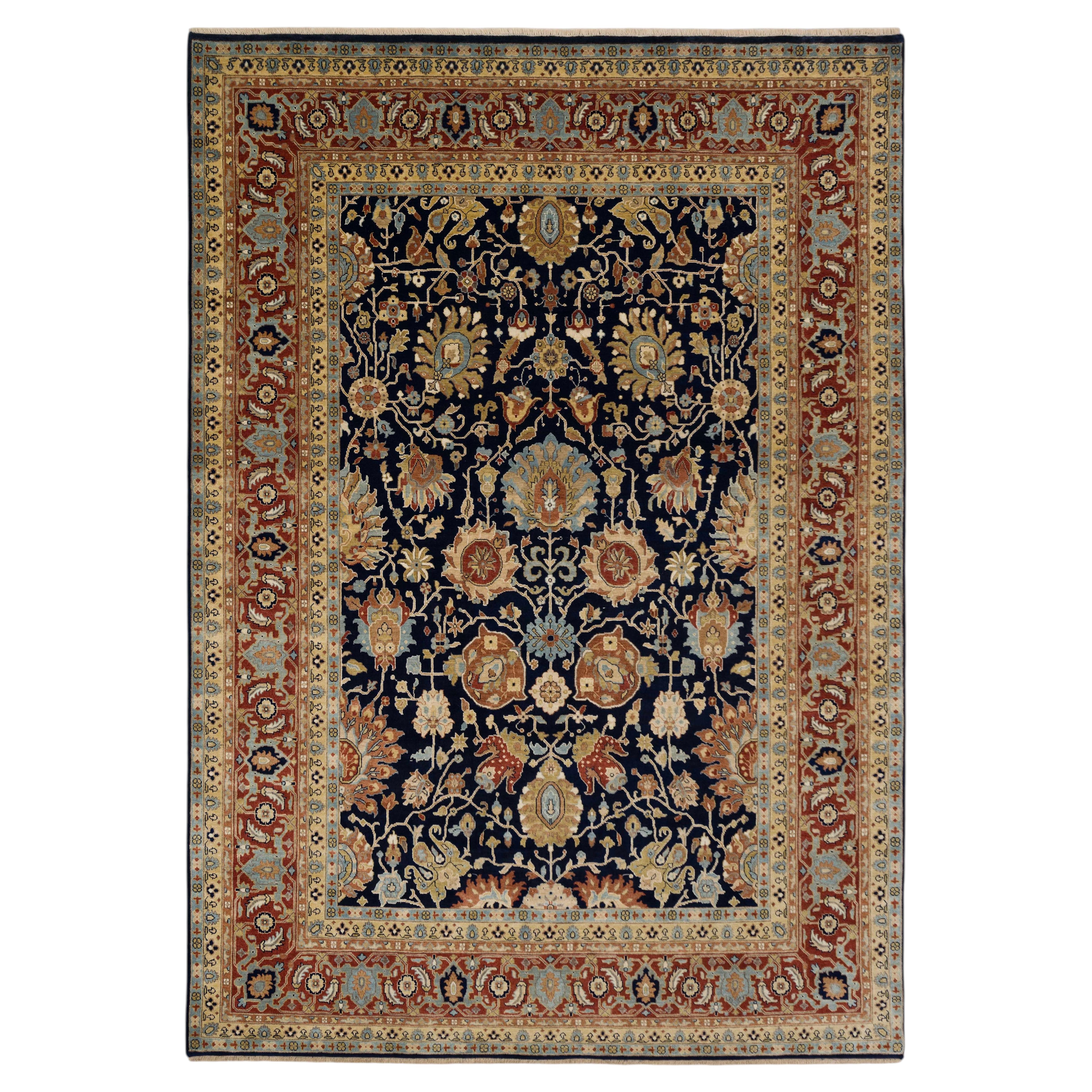 9x12 Navy Rust Persian Hand Knotted Wool Rug ( G-10682 )