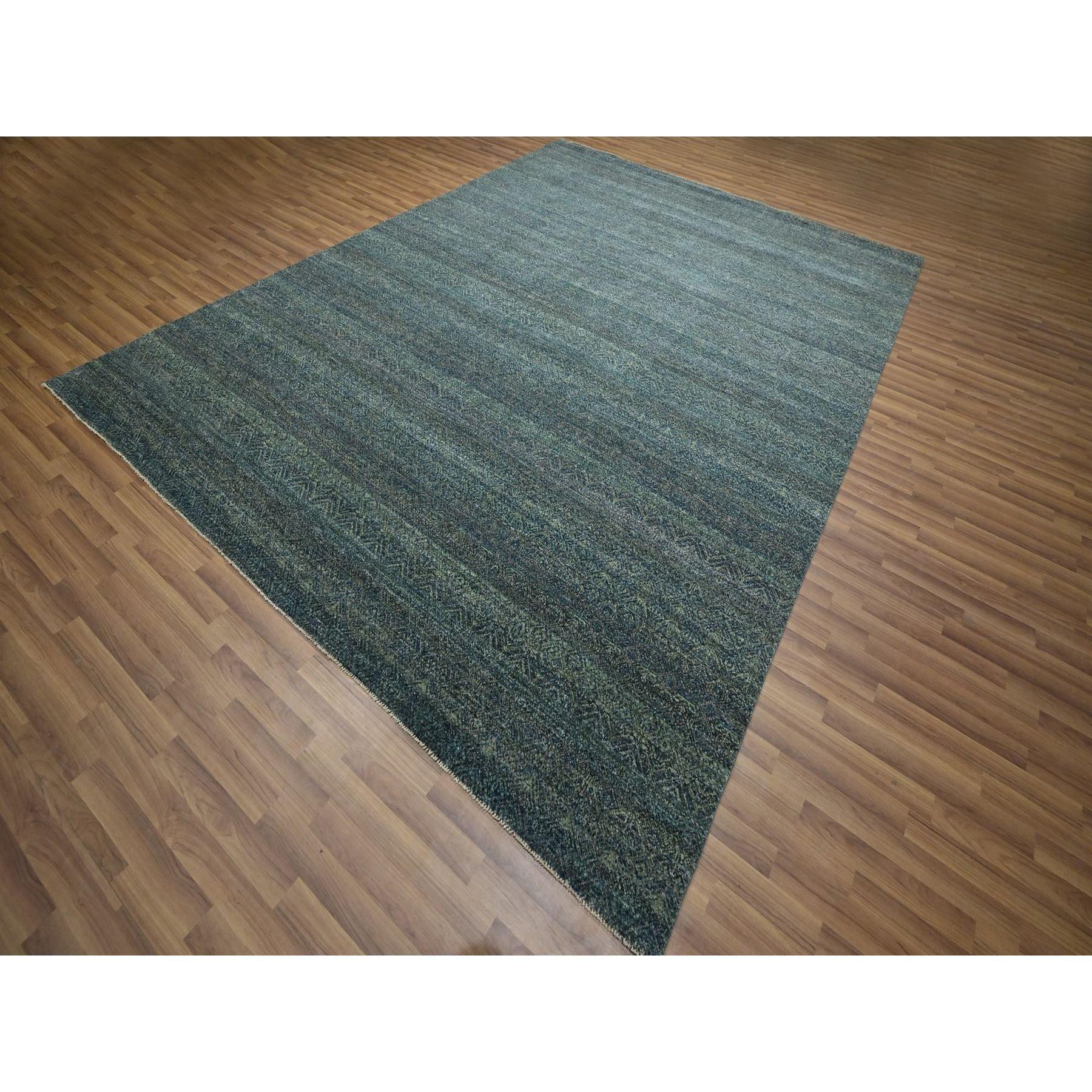 Moderne 9'x12' Bleu océan Kohinoor Herat Small Geometric Design Tapis de laine noué à la main en vente