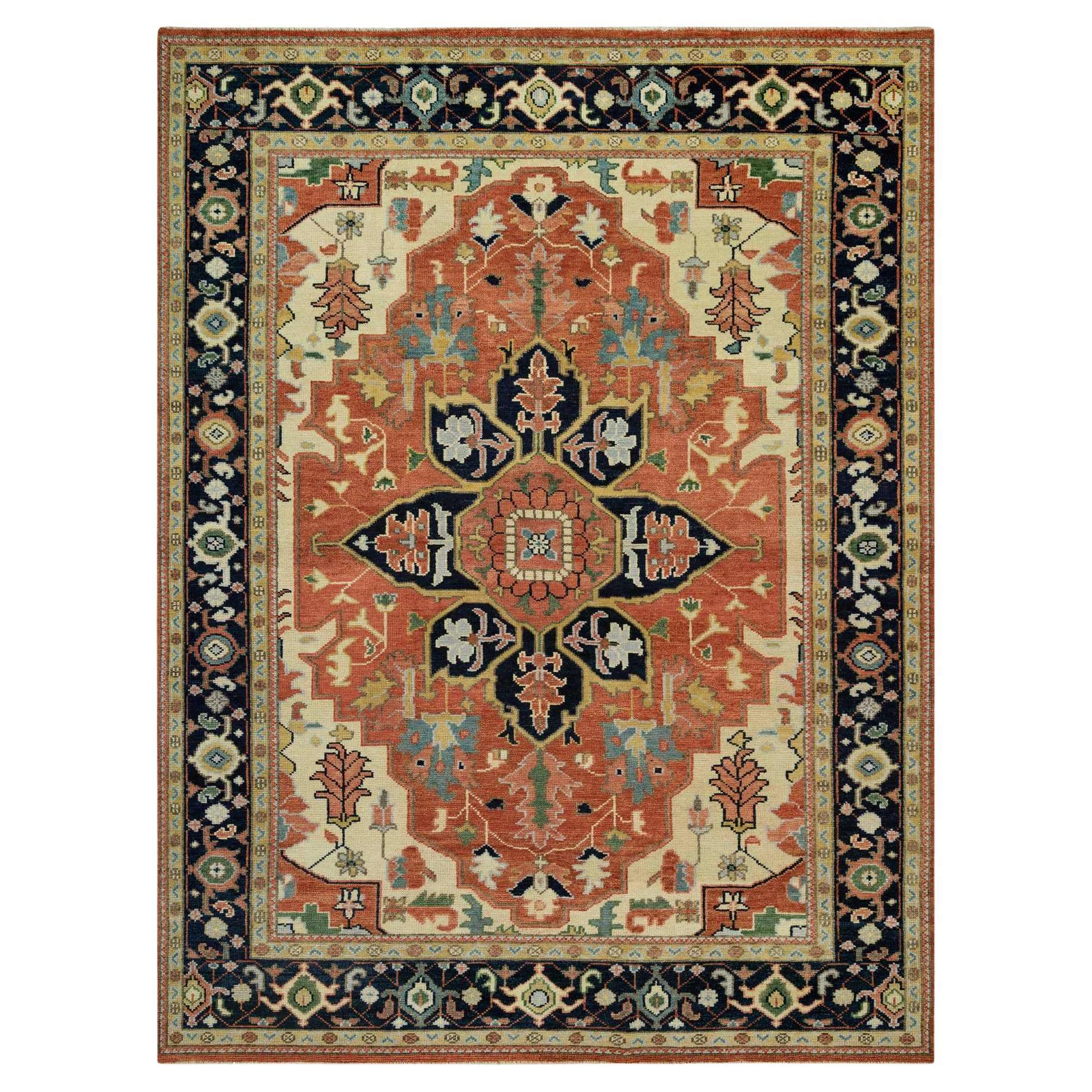 9'x12' Rosso ocra Morbido Serapi Heris in Lana Annodato a Mano Tappeto Orientale in vendita