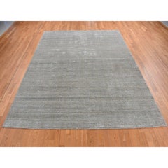 9'x12' Olive Green, Tone on Tone Leaf Design, Silk with Wool Hand Knotted Rug