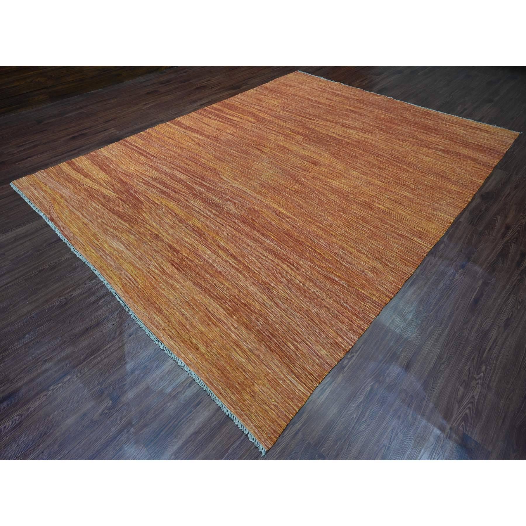 Noué à la main 9'x12' Orange Solid Design Hand Woven Afghan Kilim Mixed Wool Tapis d'Orient en vente