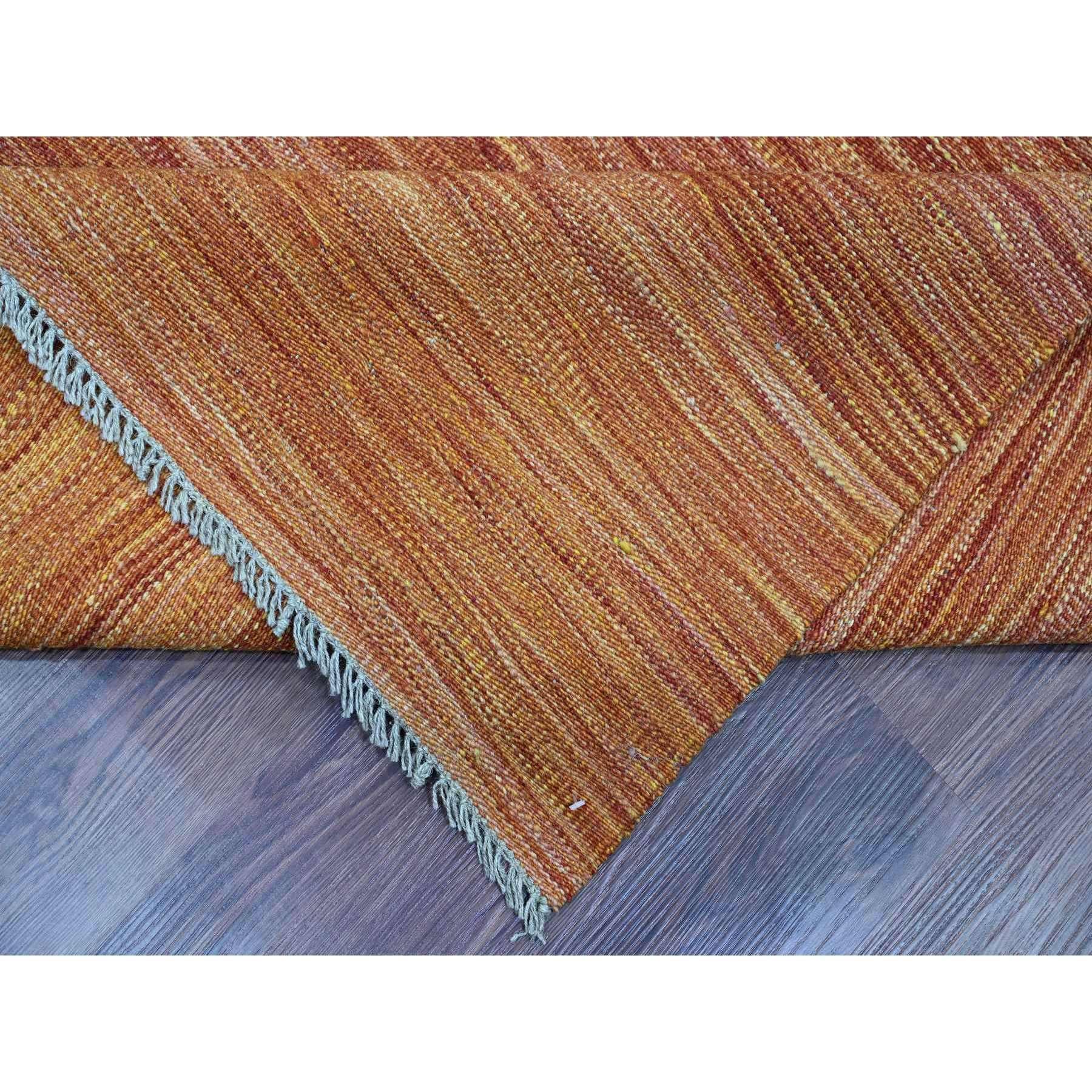 Laine 9'x12' Orange Solid Design Hand Woven Afghan Kilim Mixed Wool Tapis d'Orient en vente