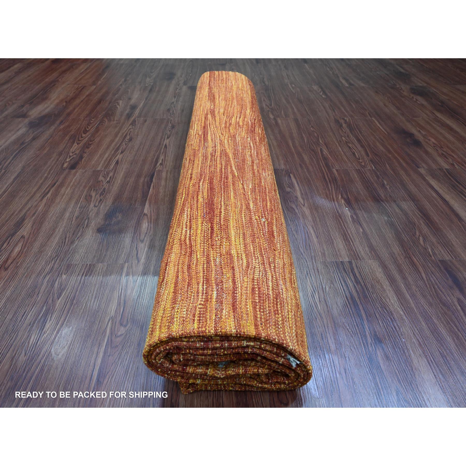 9'x12' Orange Solid Design Hand Woven Afghan Kilim Mixed Wool Tapis d'Orient en vente 3