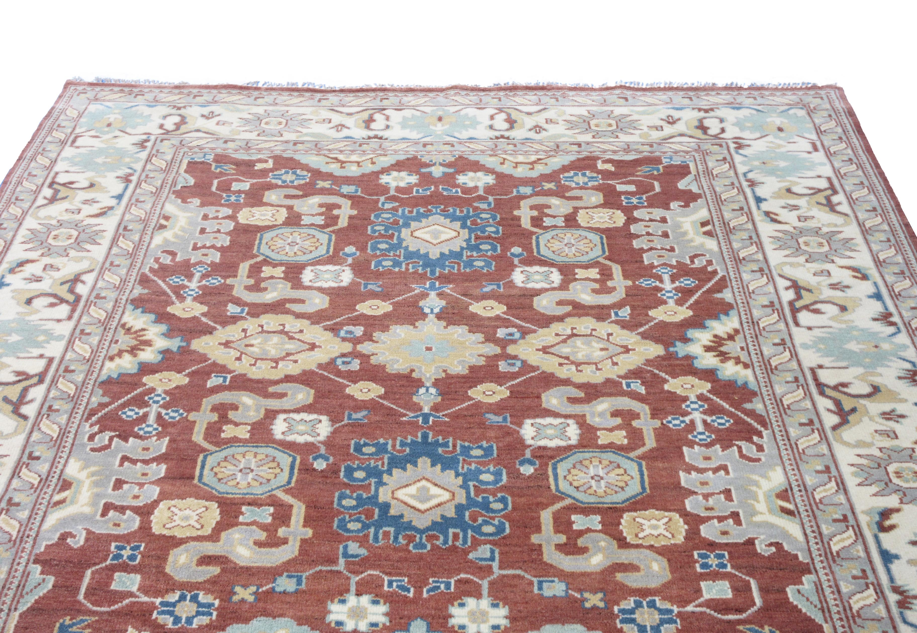 Hand-Knotted Oushak Area Rug For Sale