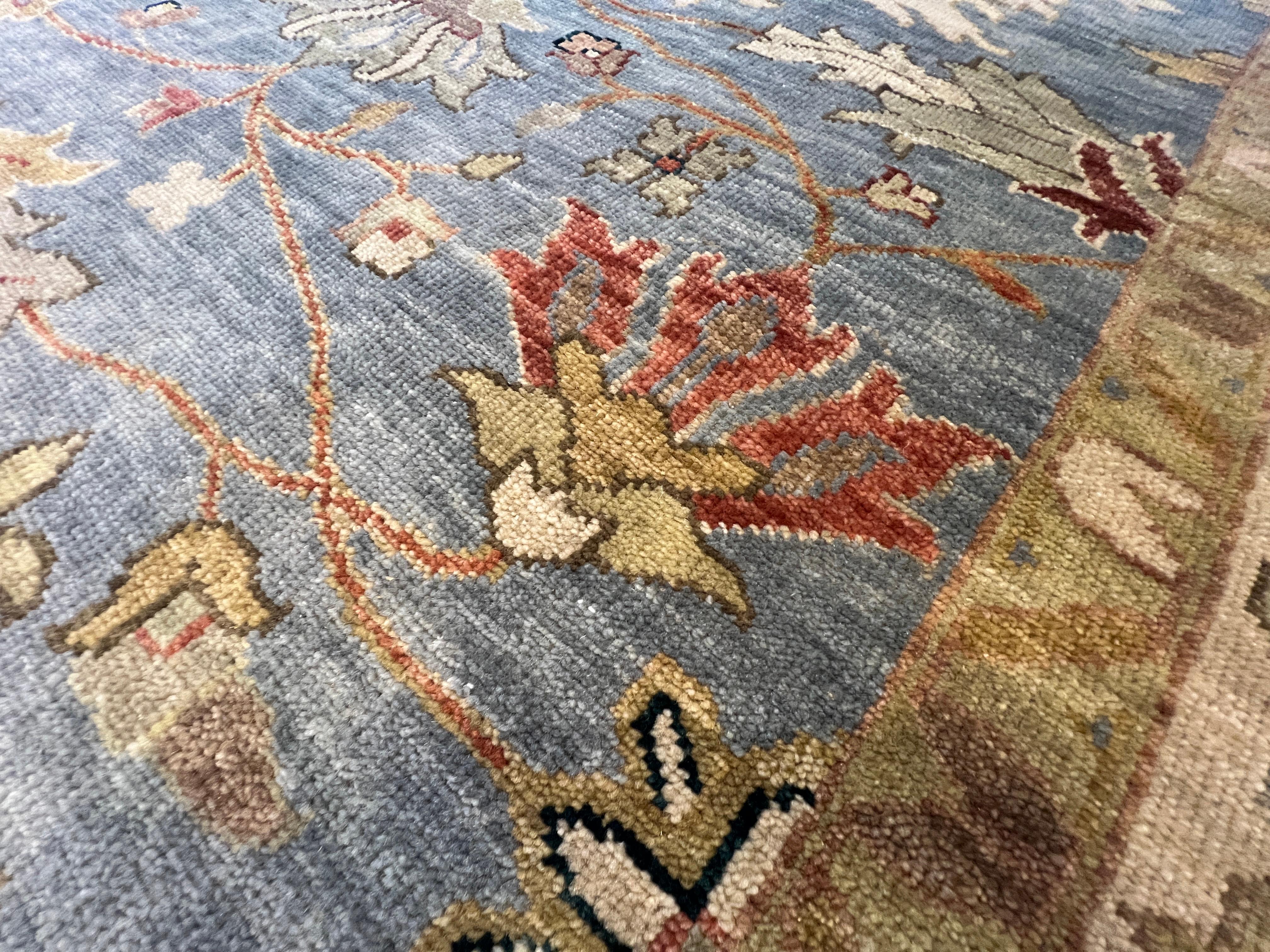 9'x12' Oushak Blues Floral Design Rug For Sale 3