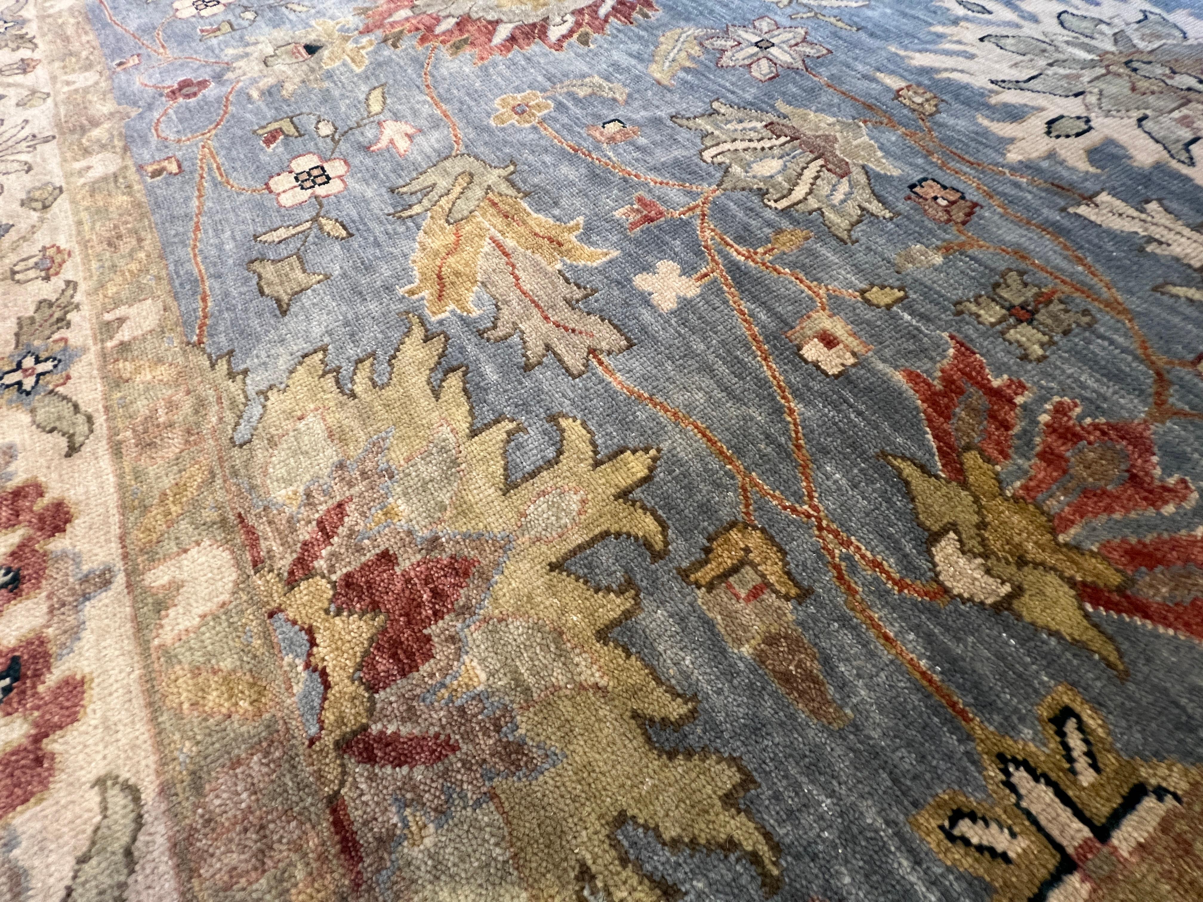 9'x12' Oushak Blues Floral Design Rug For Sale 4