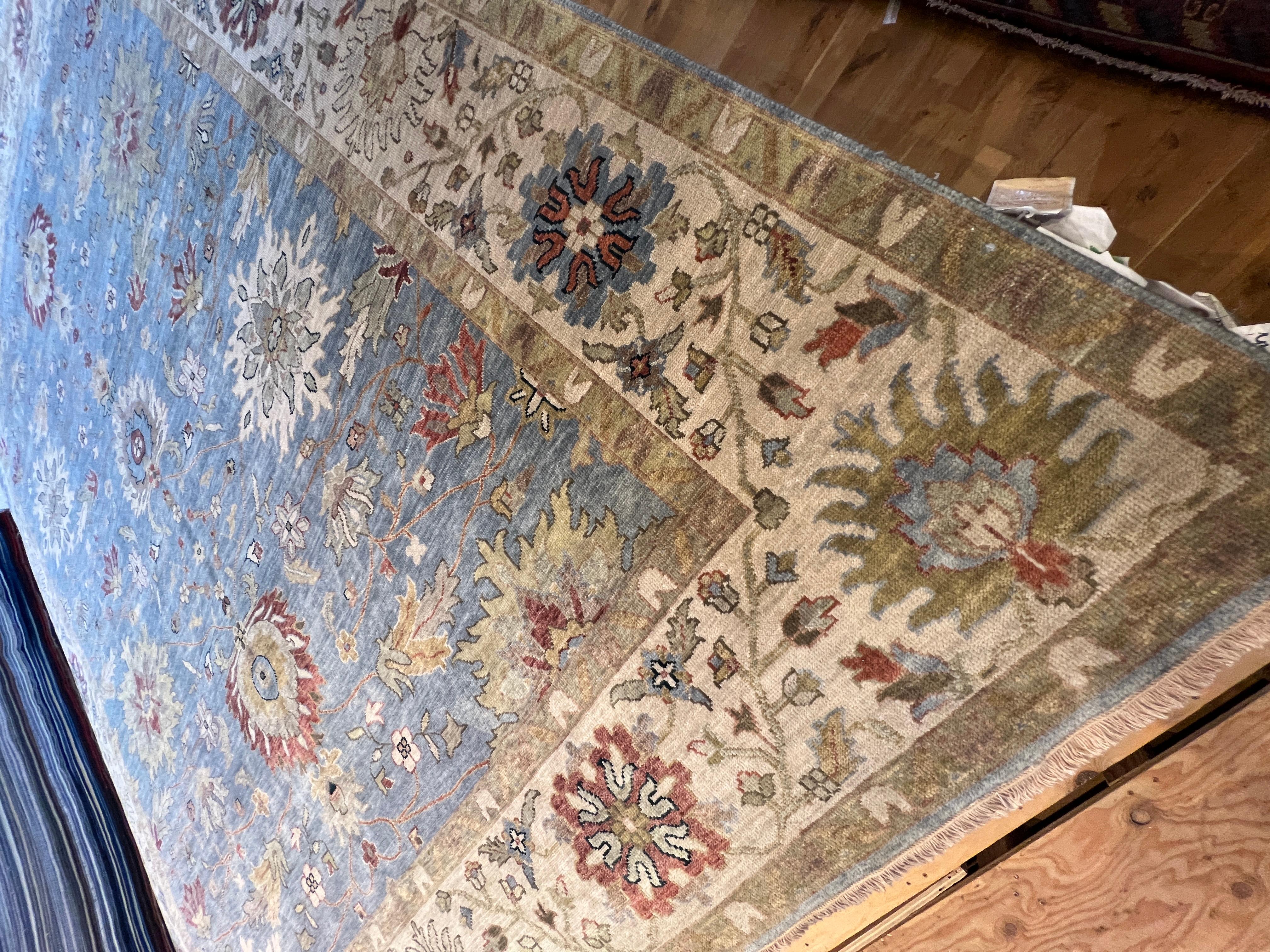 9'x12' Oushak Blues Floral Design Rug For Sale 5
