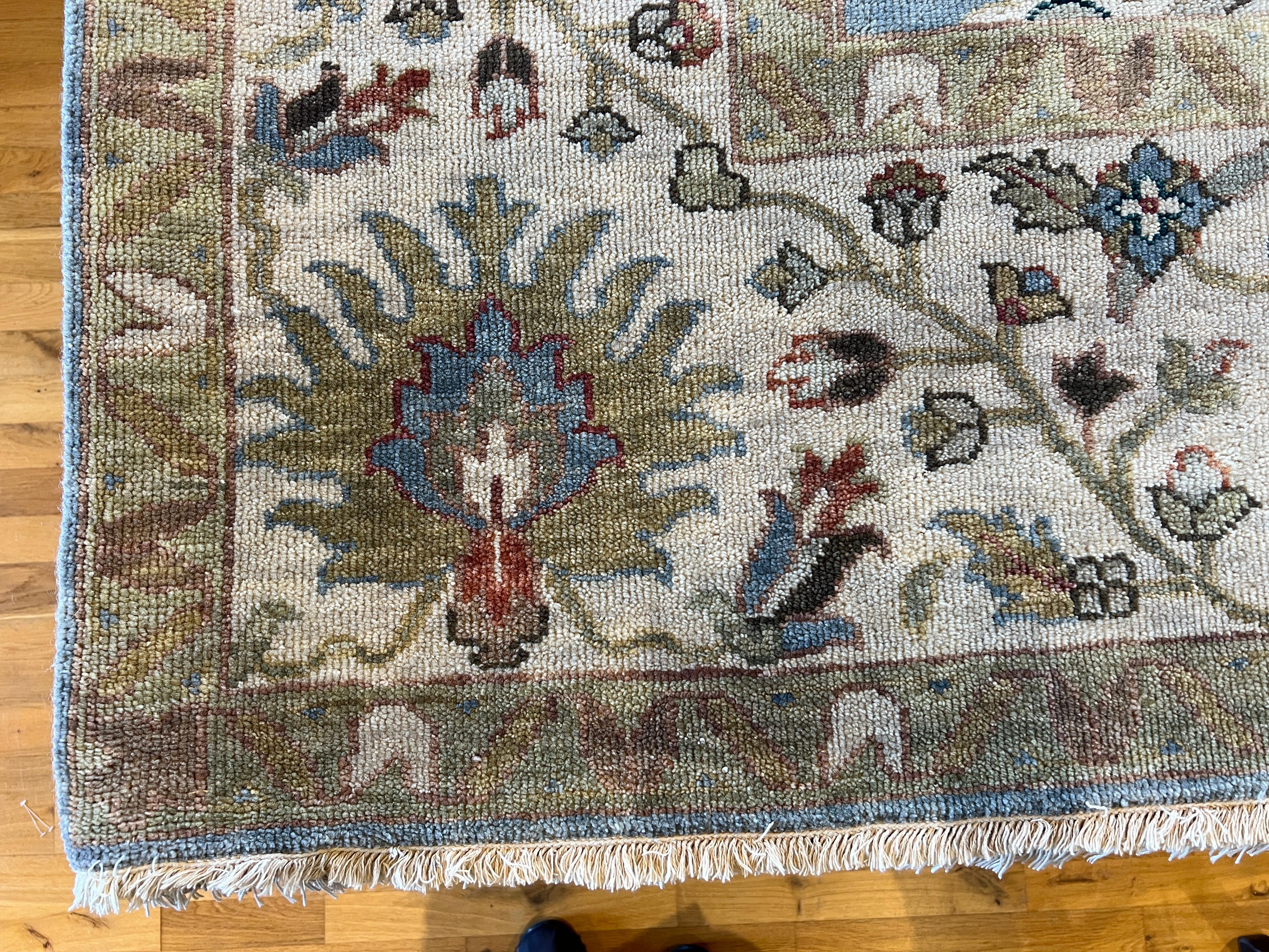 9'x12' Oushak Blues Floral Design Rug For Sale 9