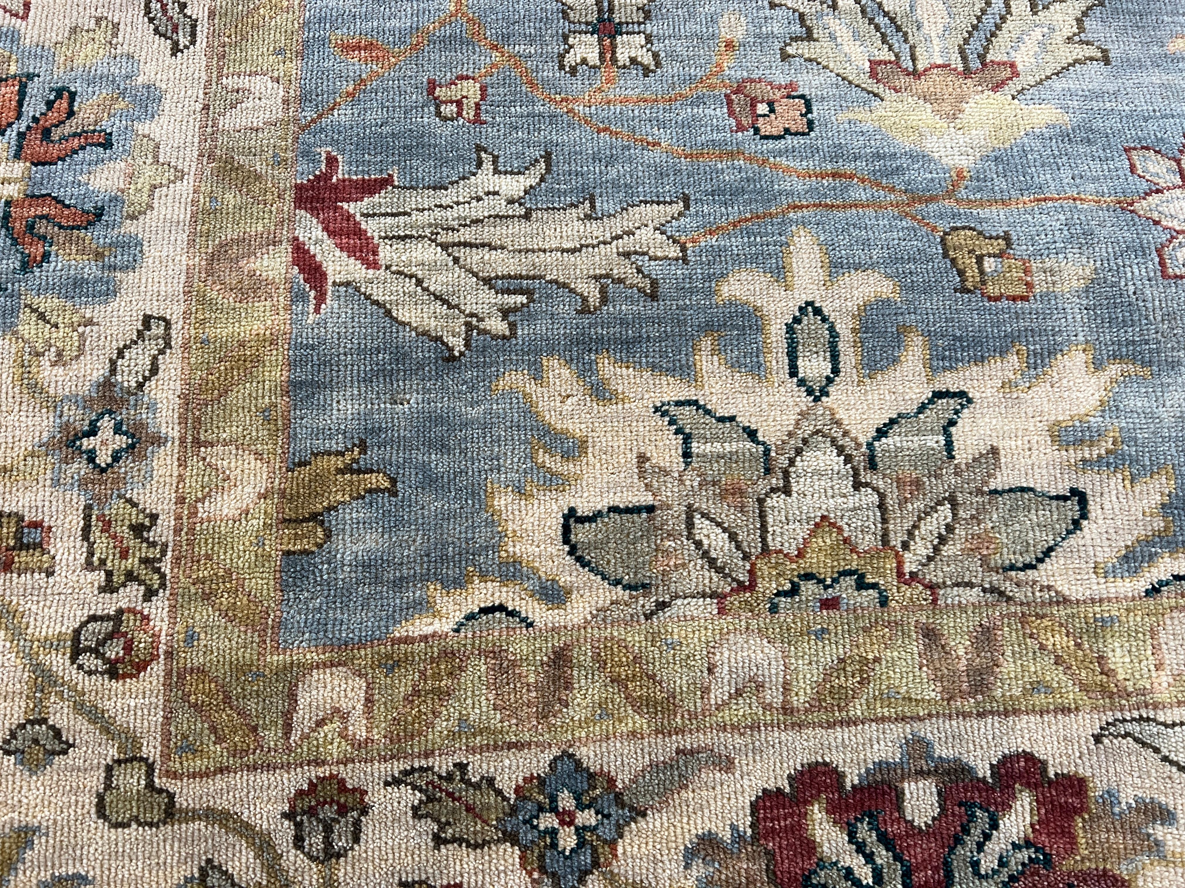 9'x12' Oushak Blues Floral Design Rug For Sale 10