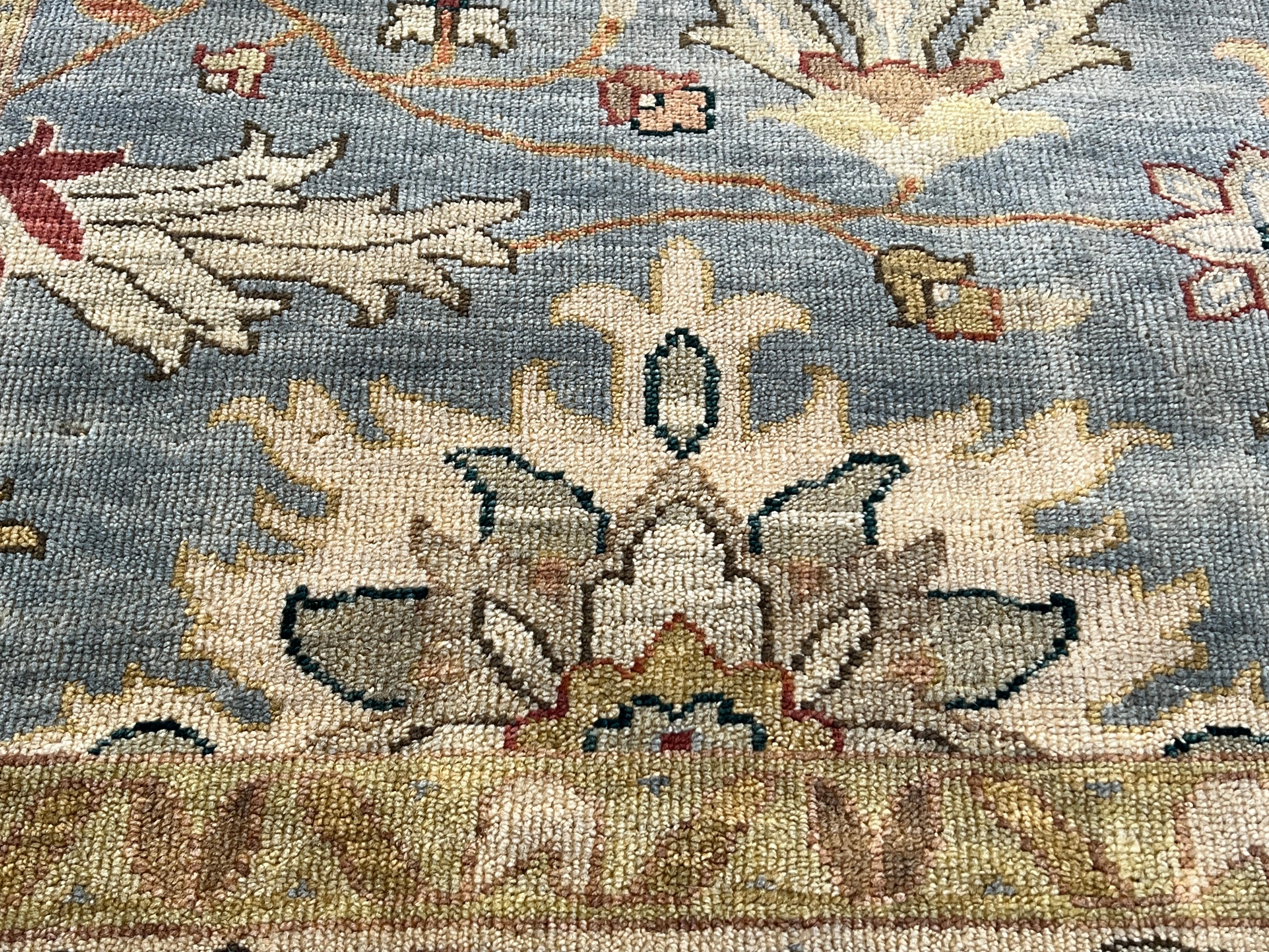 Contemporary 9'x12' Oushak Blues Floral Design Rug For Sale