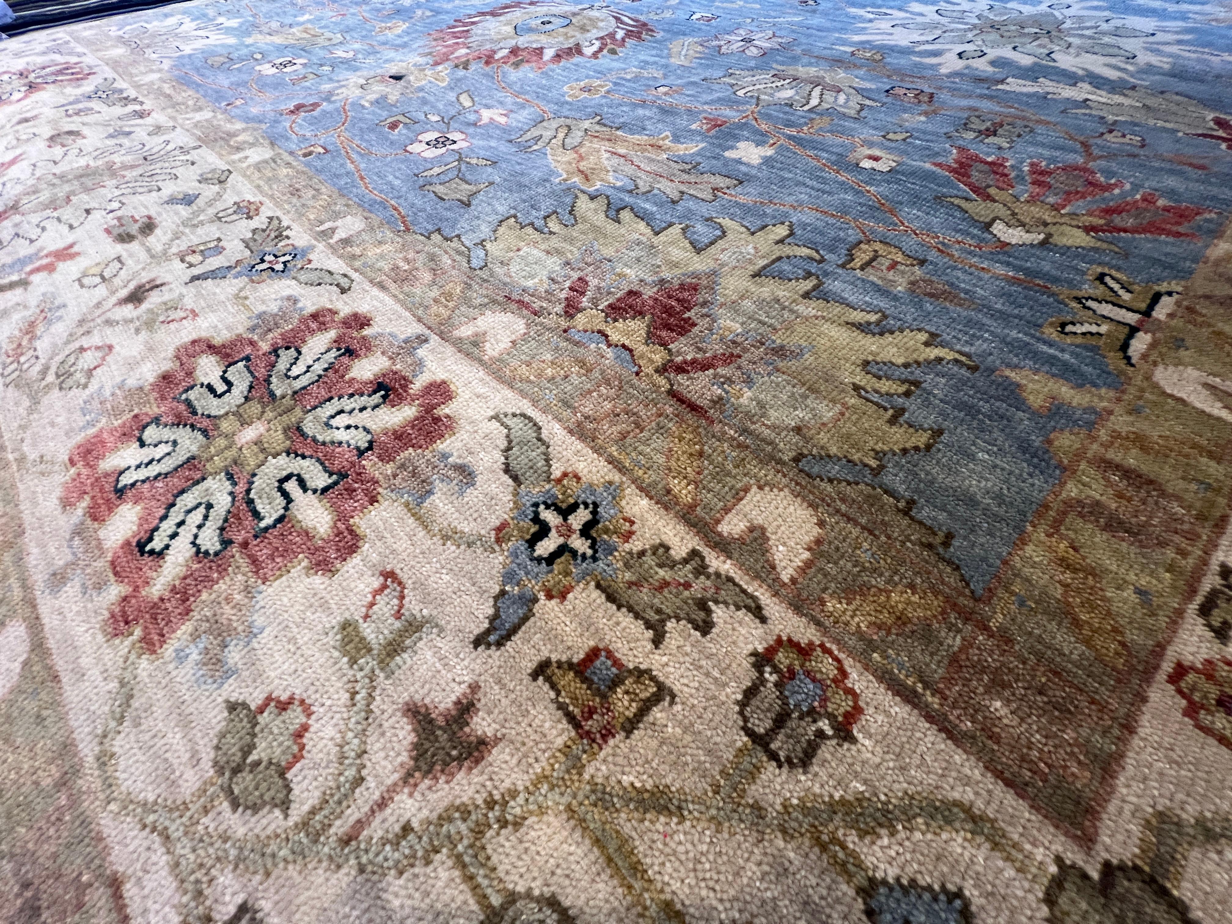 9'x12' Oushak Blues Floral Design Rug For Sale 1