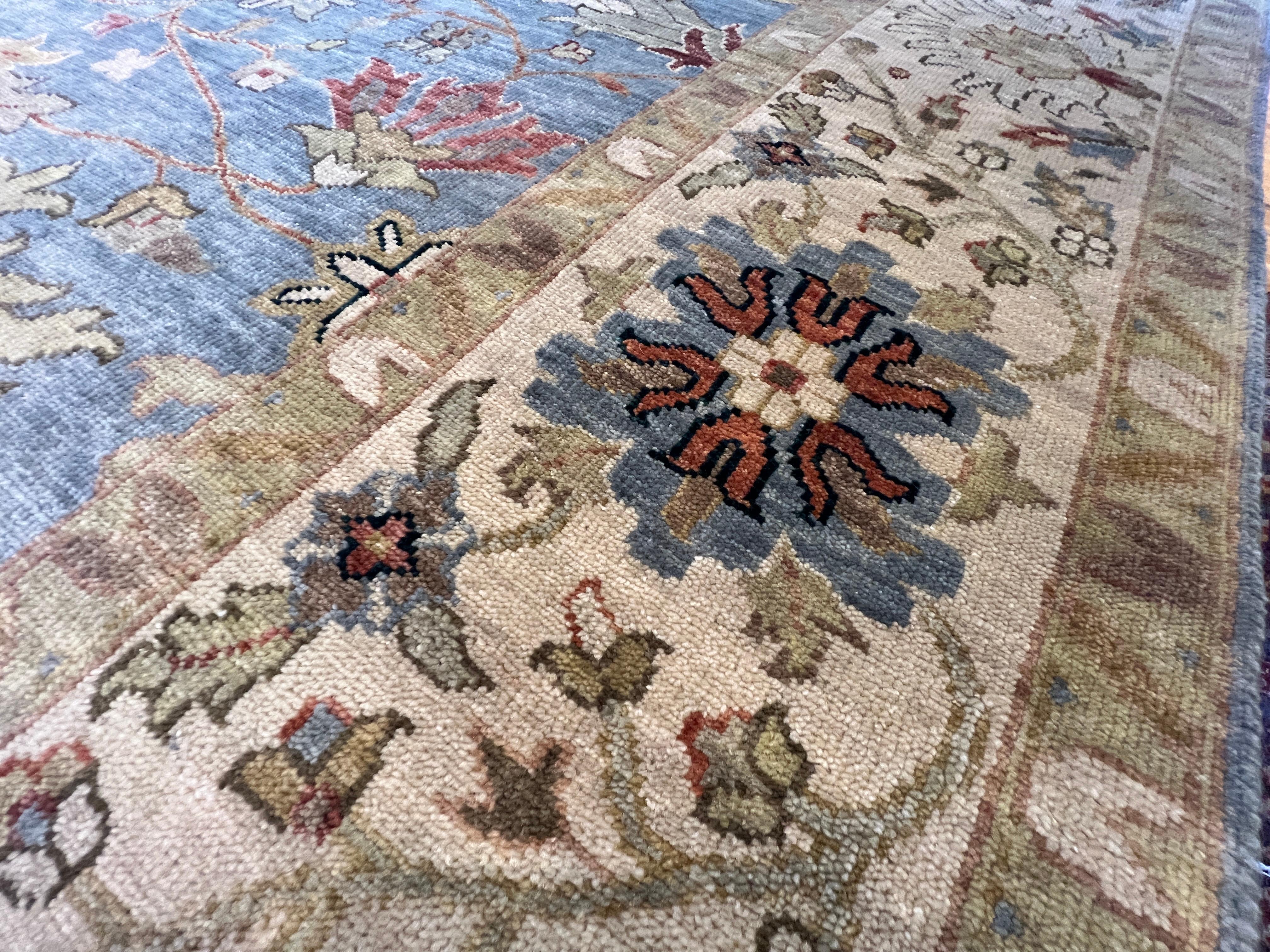 9'x12' Oushak Blues Floral Design Rug For Sale 2
