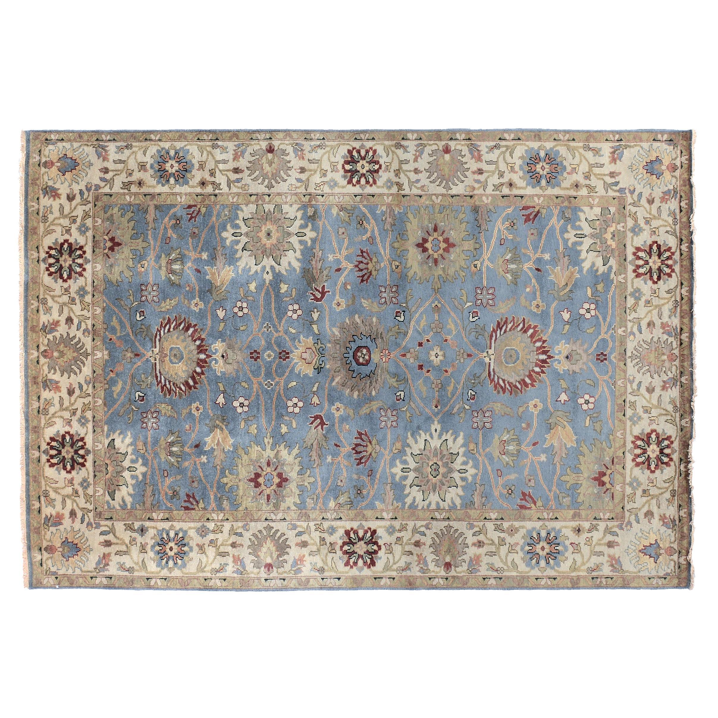 9'x12' Oushak Blues Floral Design Rug