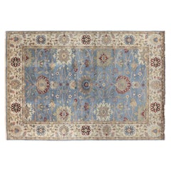 9'x12' Oushak Blues Floral Design Rug