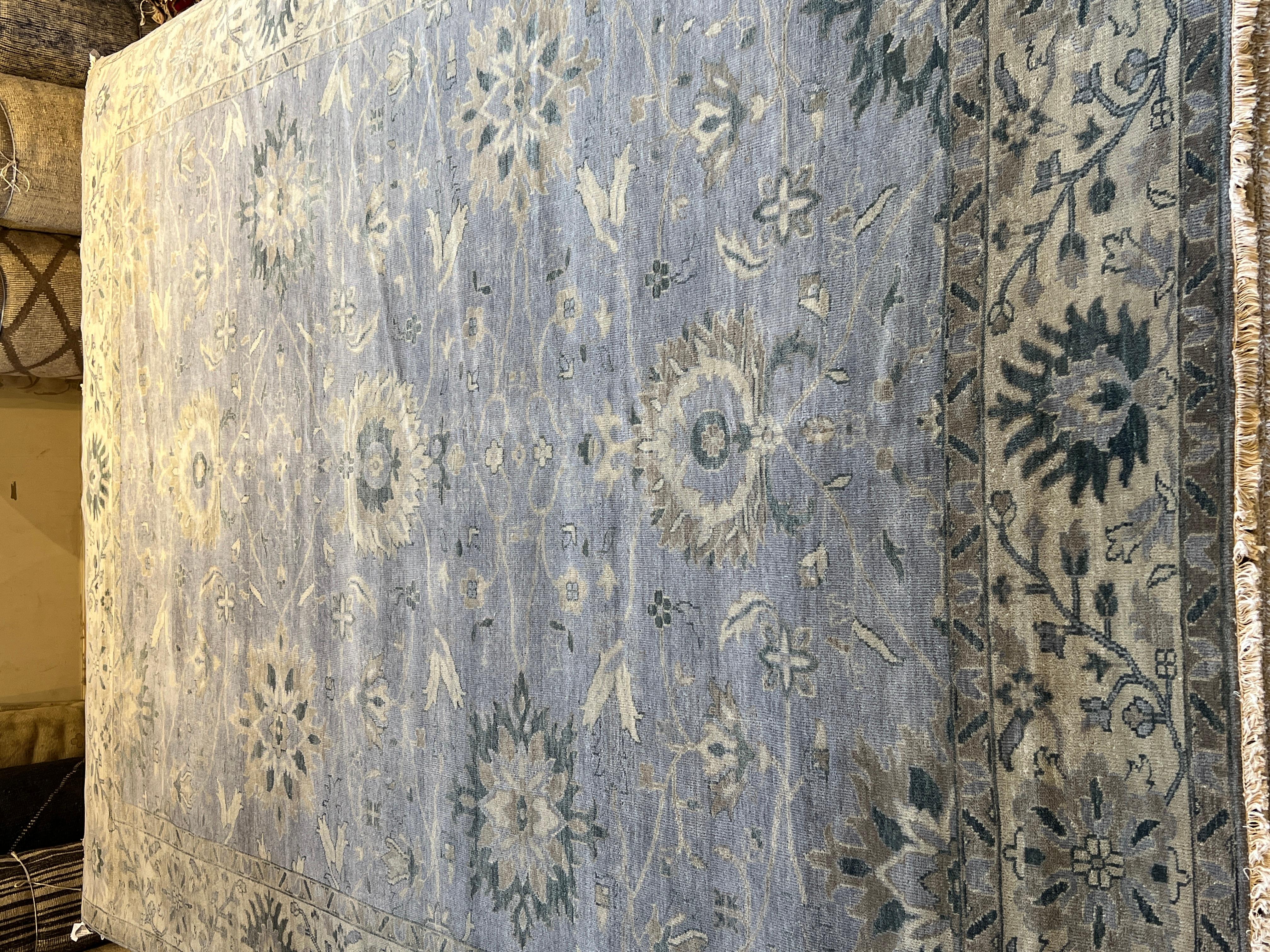 9'x12' Oushak Grays and Blues Floral Design Rug For Sale 3