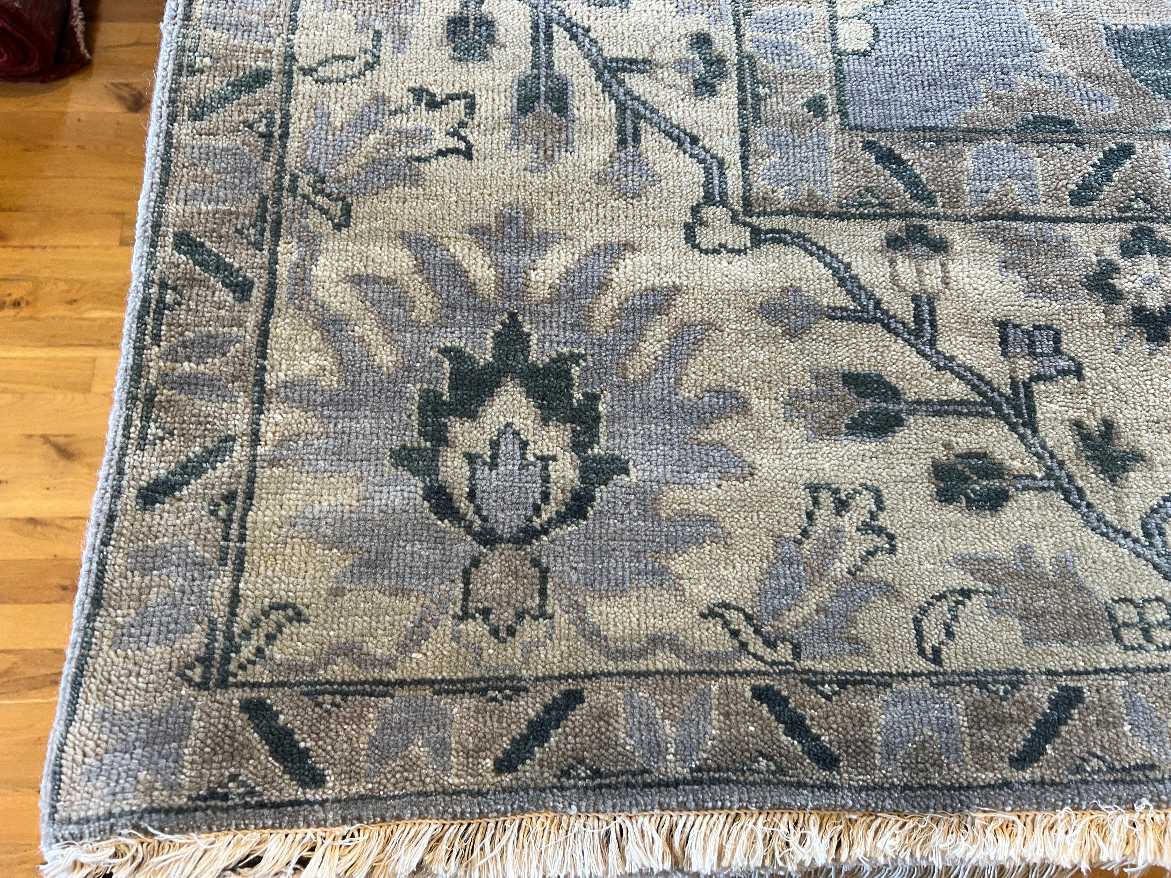 9'x12' Oushak Grays and Blues Floral Design Rug For Sale 6