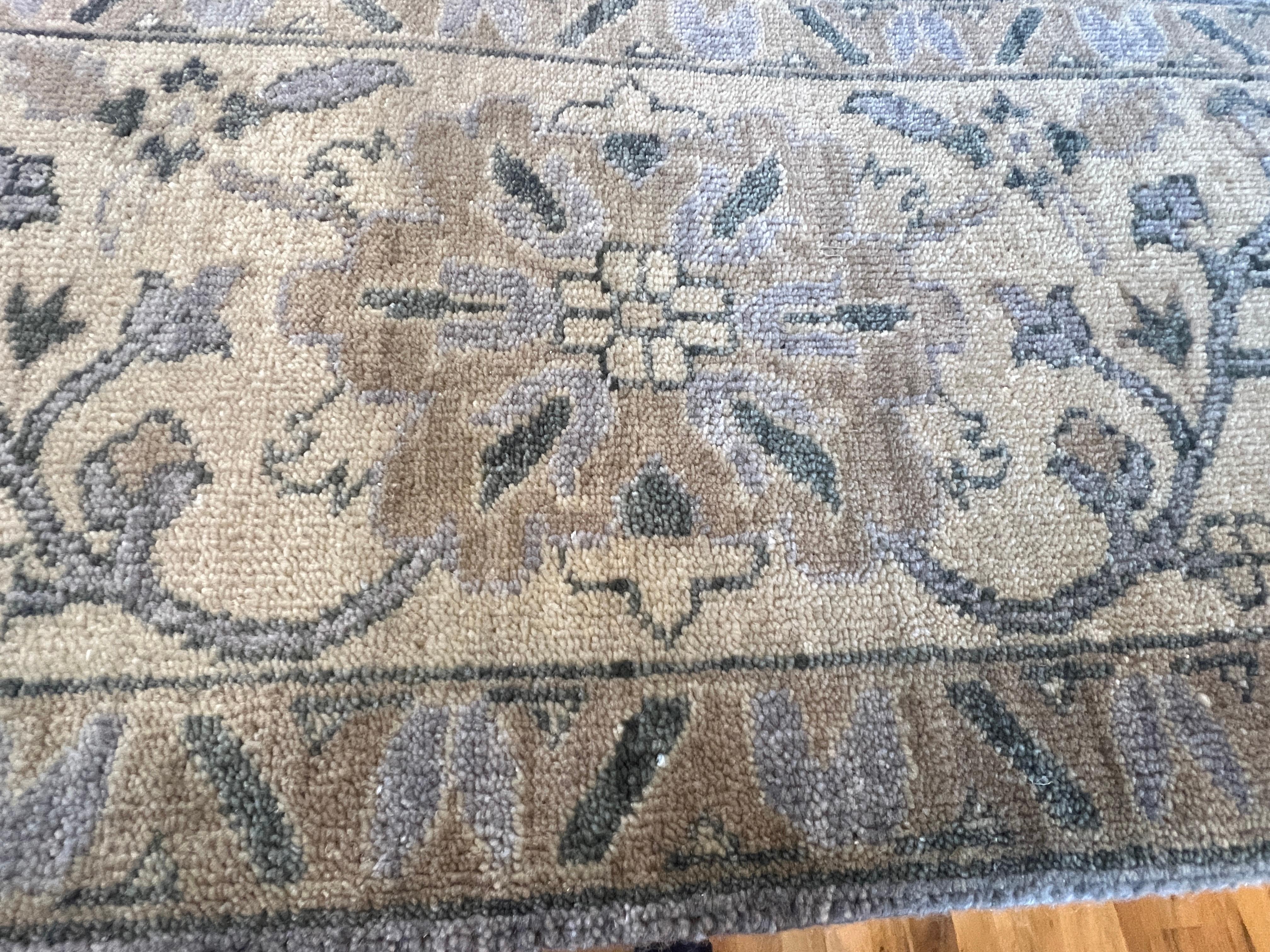 Wool 9'x12' Oushak Grays and Blues Floral Design Rug For Sale