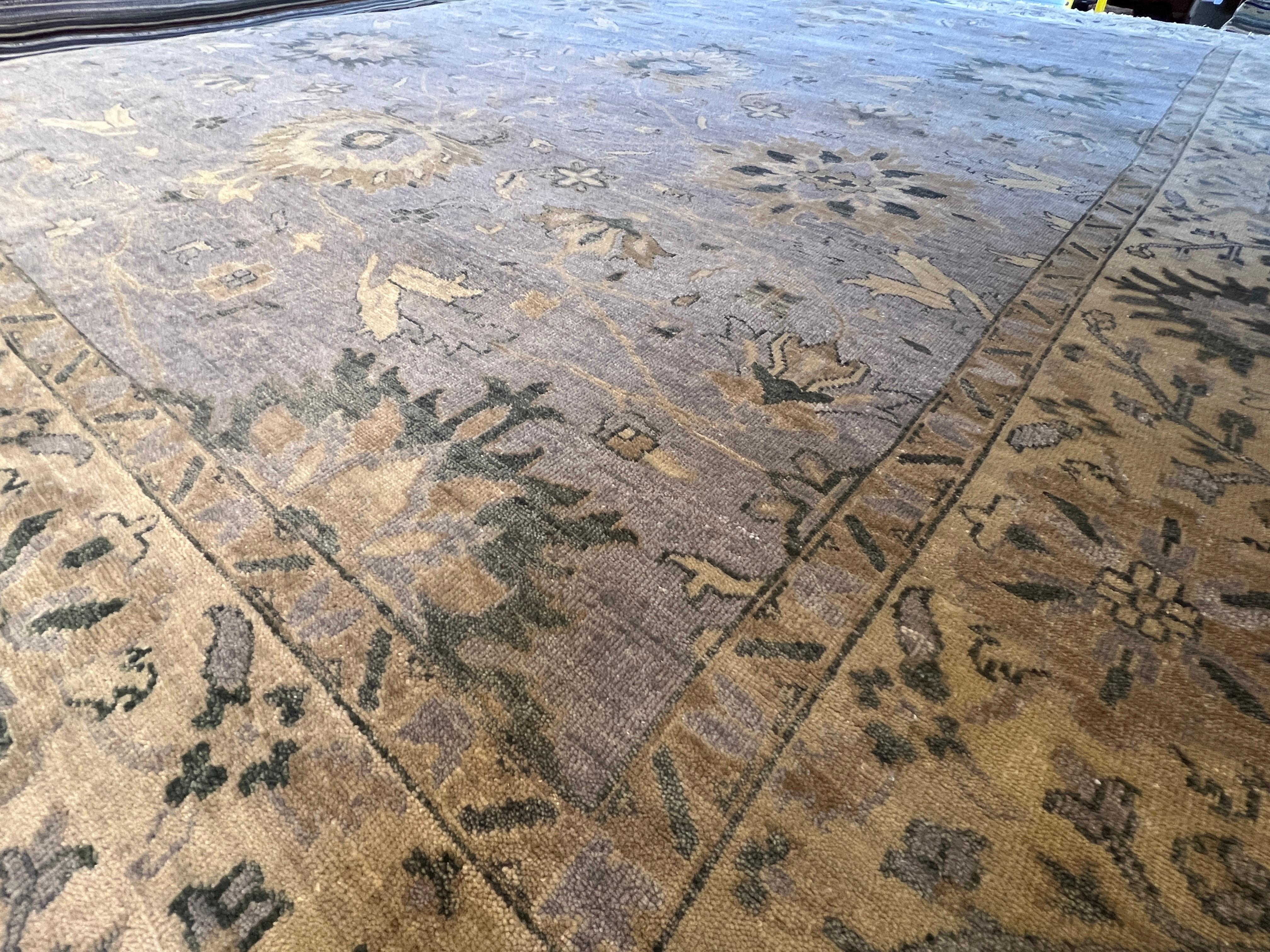 9'x12' Oushak Grays and Blues Floral Design Rug For Sale 2