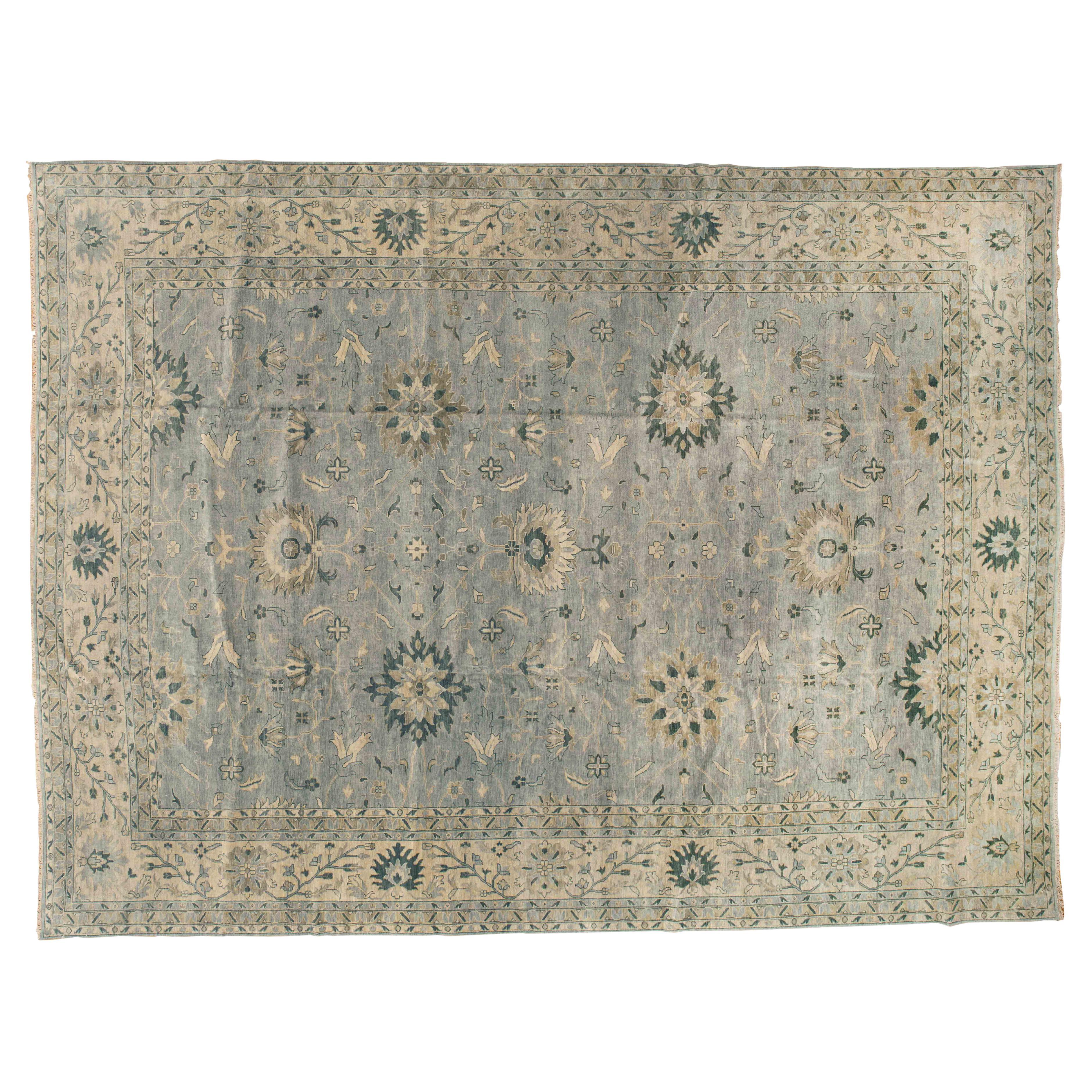 9'x12' Oushak Grays and Blues Floral Design Rug