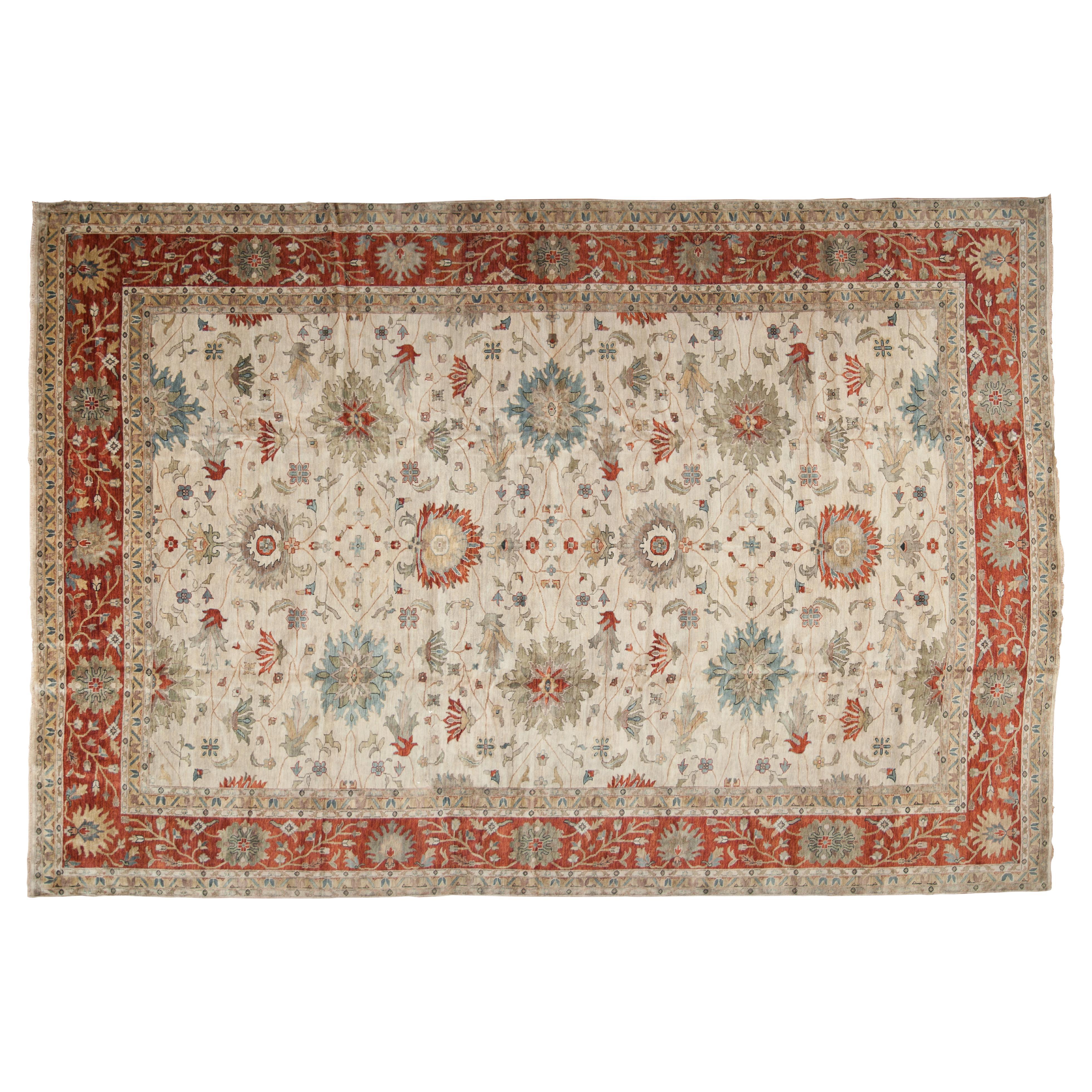 9'x12' Oushak Reds Floral Design Rug