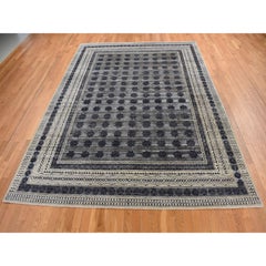 9'x12' Owl Gray Distressed Silk Repetitive Design Hand Knotted Oriental Rug
