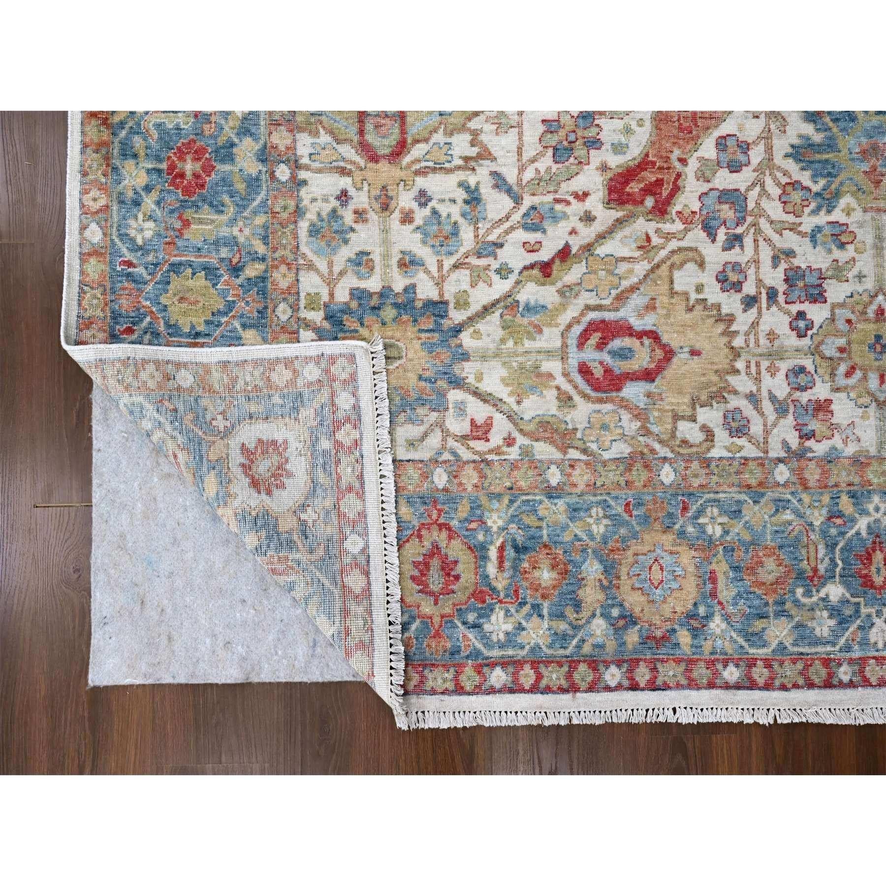 Indiano 9'x12' Oyster White annodato a mano con effetto anticato, tappeto persiano in pura lana in vendita