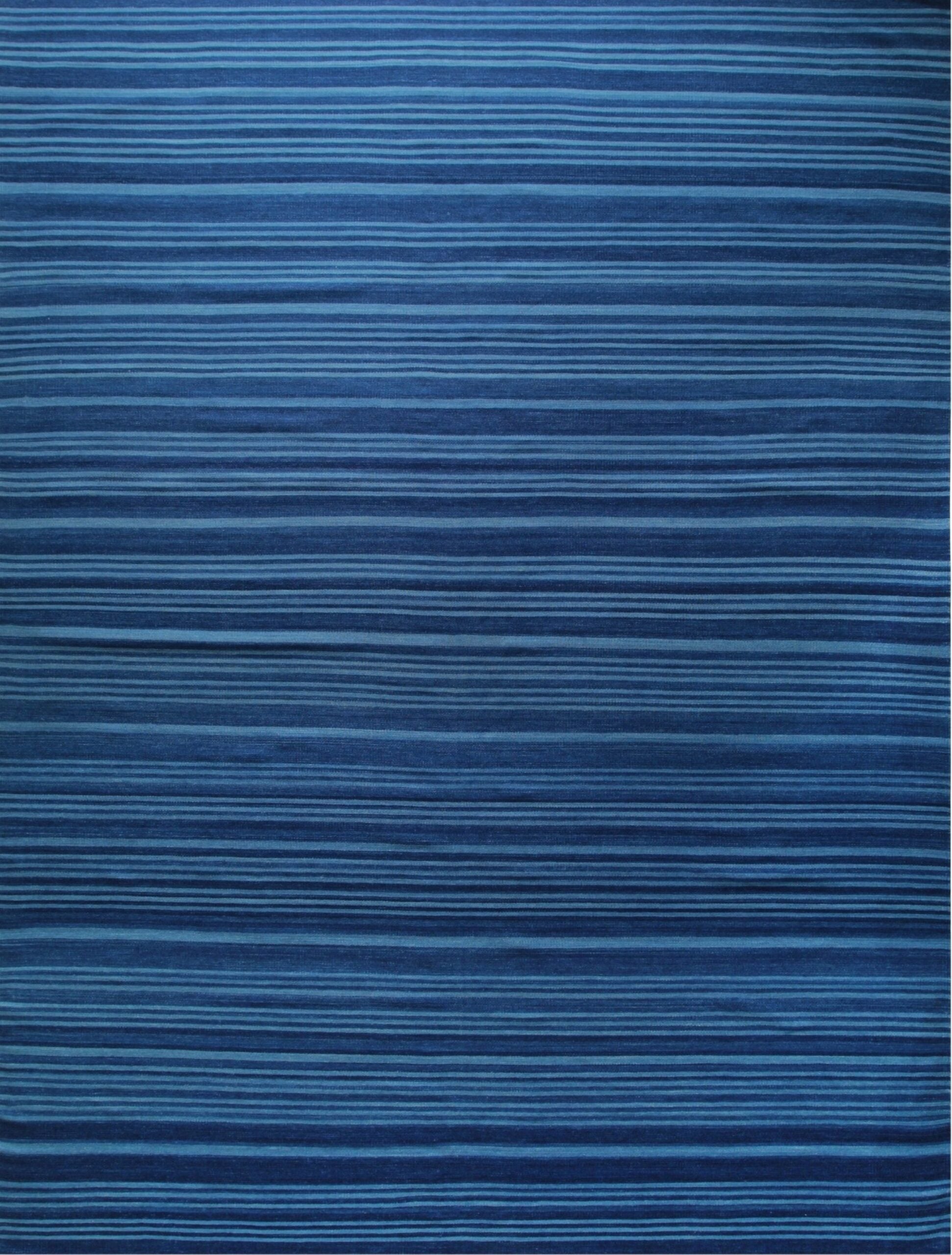 9x12 Para Penelope Blue Kilim Stripe Geometric Flatweave Wool Carpet Rug For Sale