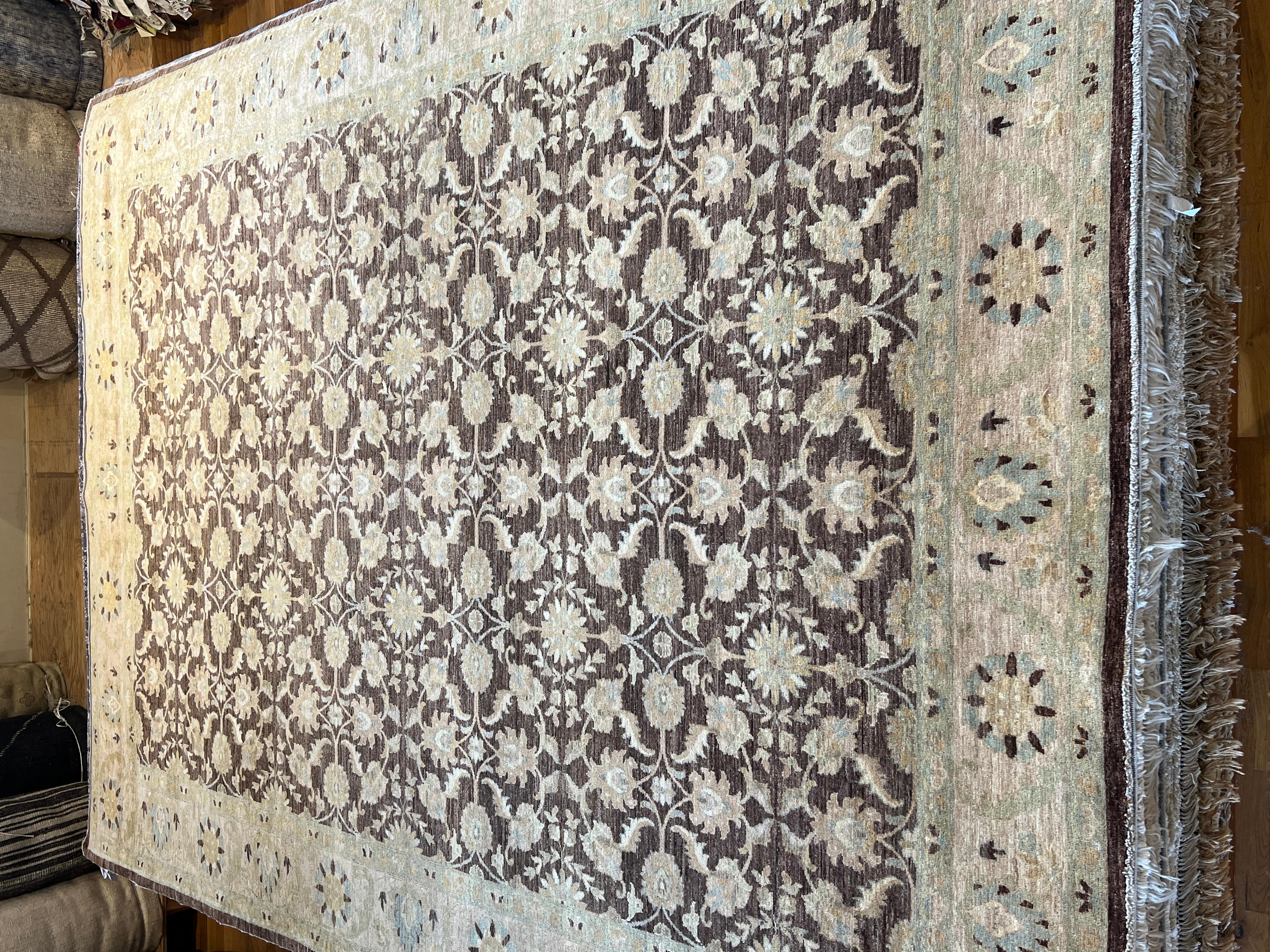 Lana Tappeto floreale marrone Eleg dal design persiano 9'x12' in vendita