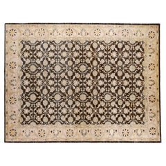 Alfombra Floral Marrón Elegante de Diseño Persa 9'x12