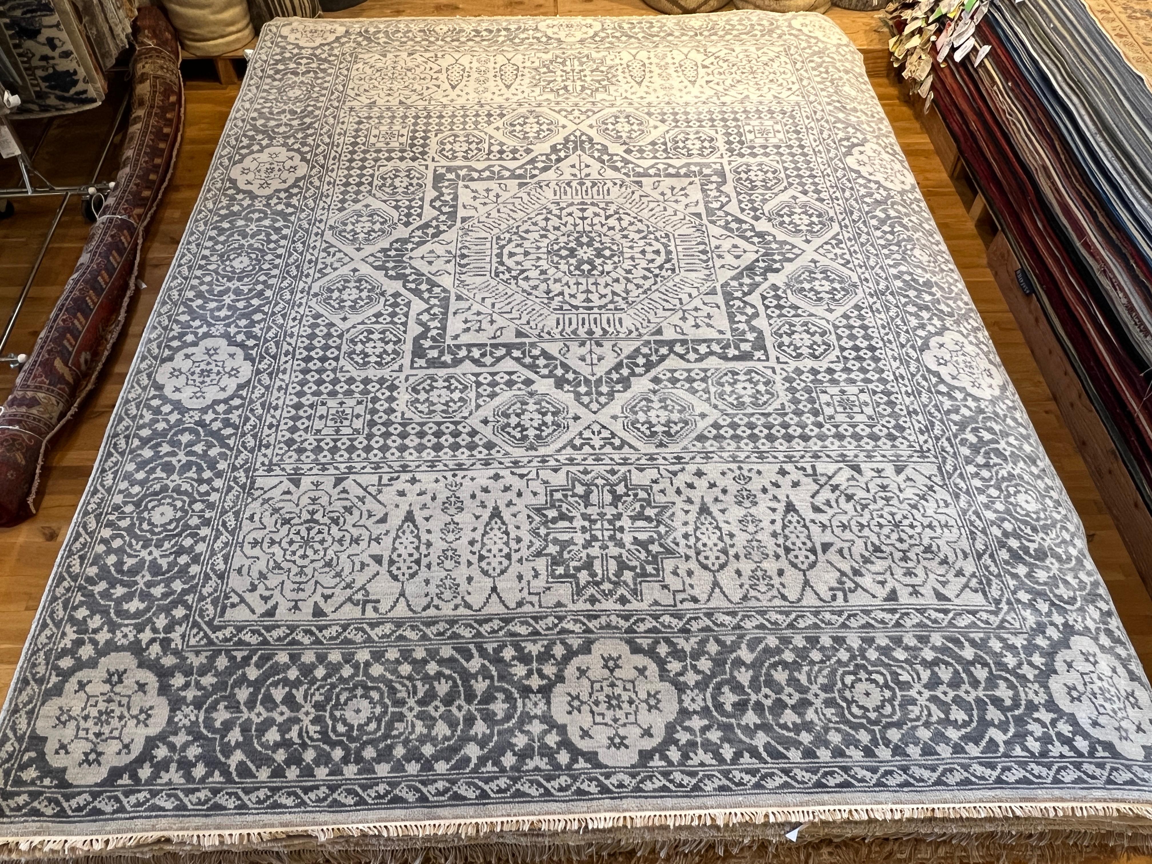 9'x12' Grauer geblümter Teppich im persischen Design im Angebot 2