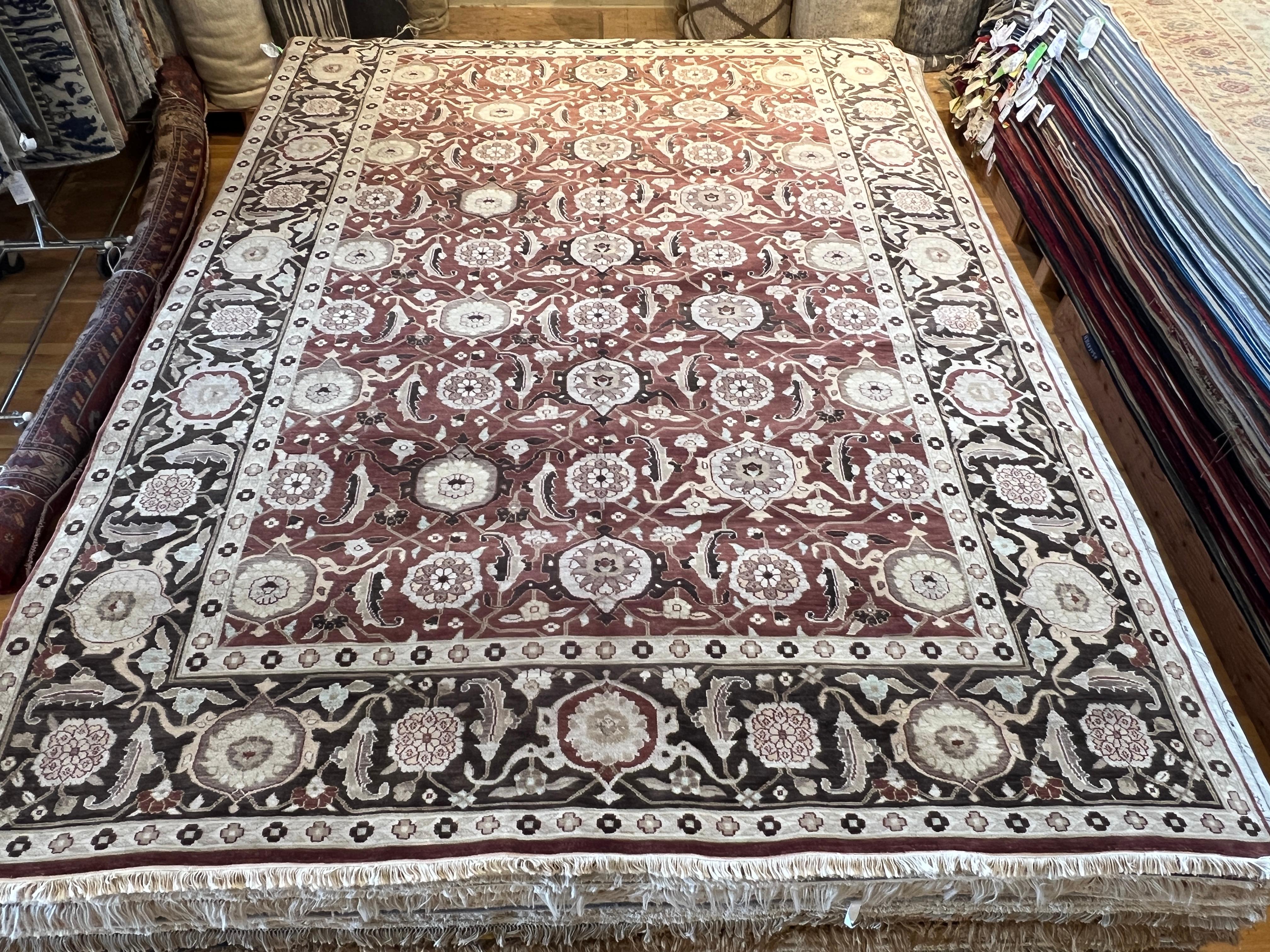 Tappeto floreale 9'x12' dal design persiano rosso e marrone in vendita 3