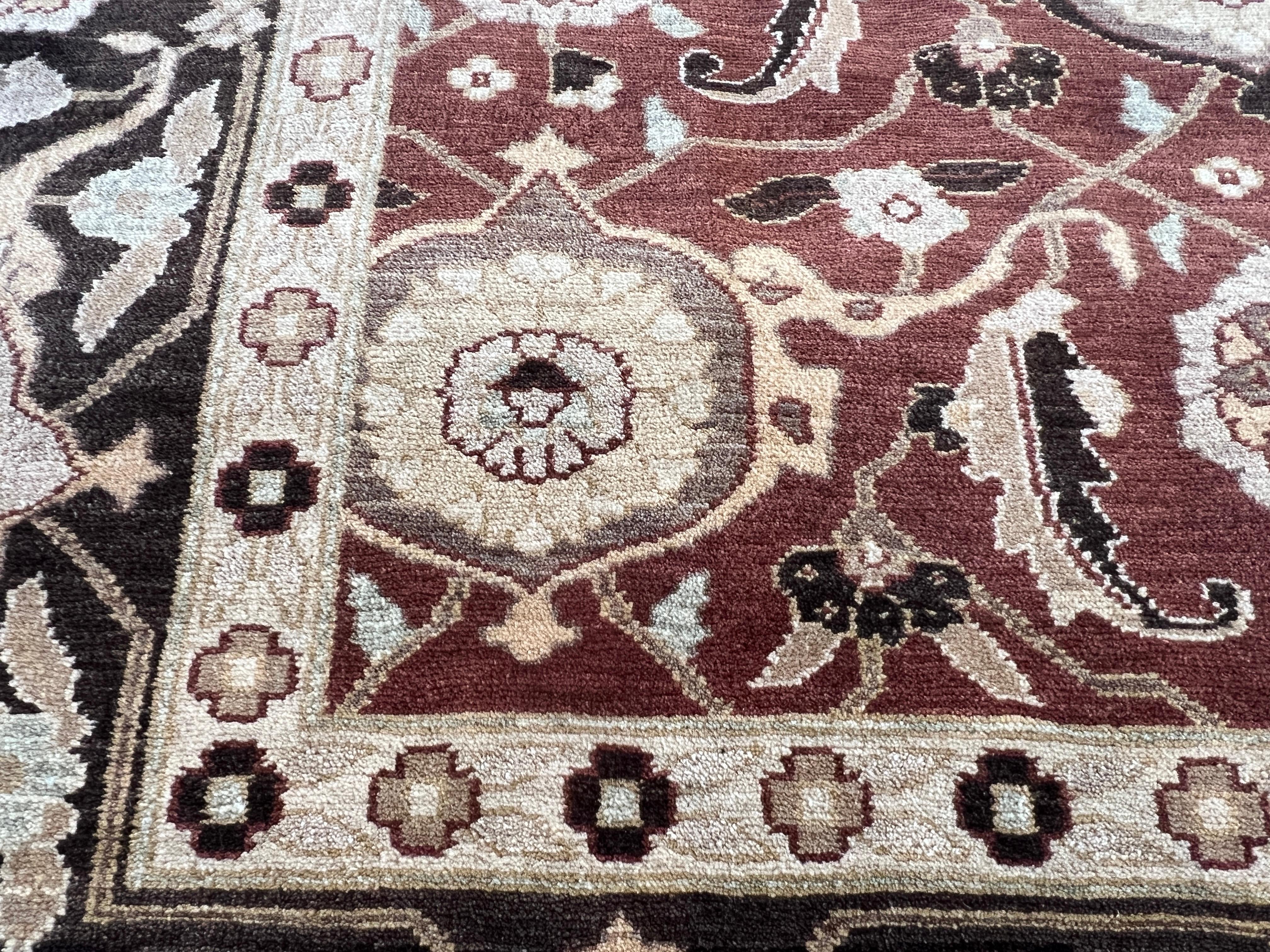 Tappeto floreale 9'x12' dal design persiano rosso e marrone in vendita 6