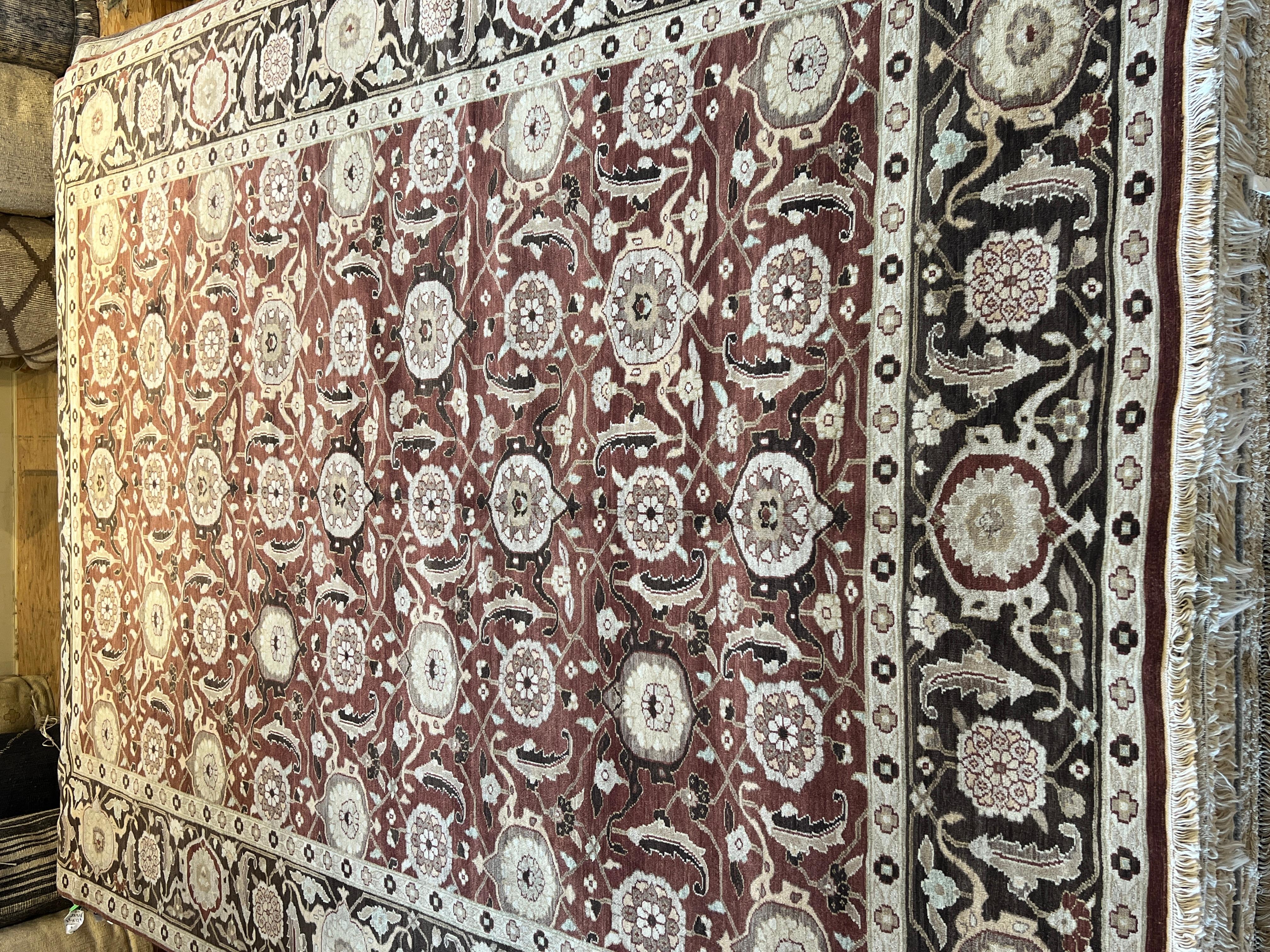 Tappeto floreale 9'x12' dal design persiano rosso e marrone in vendita 2