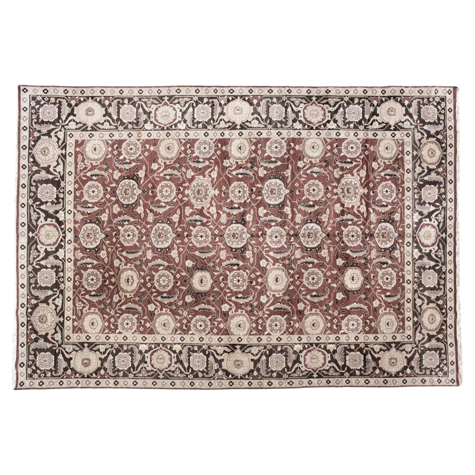9'x12' Persischer Design-Teppich mit roten und braunen Blumen