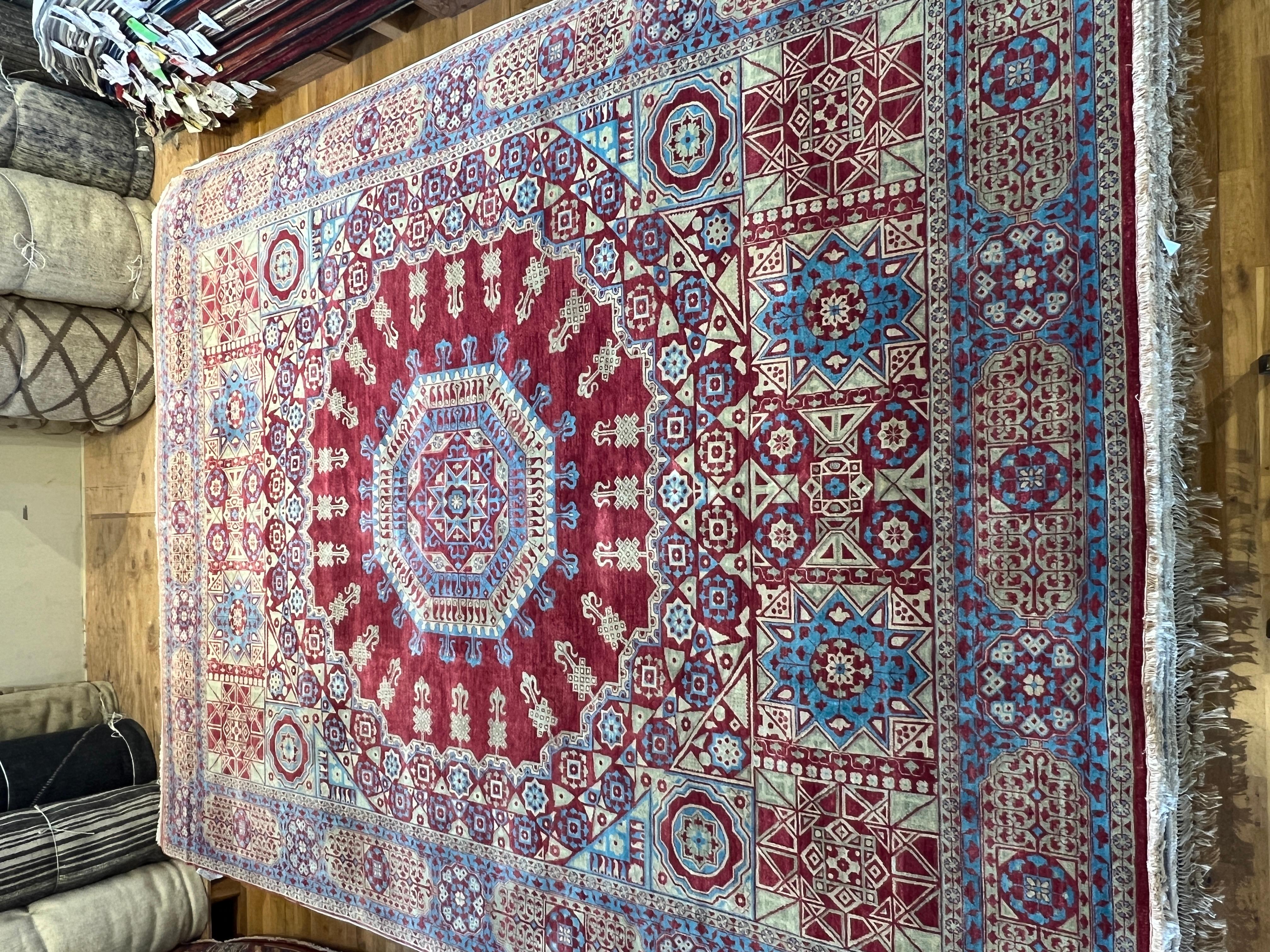Lana Tappeto Persiano Design/One 9'x12' Rosso e Oro Floreale in vendita