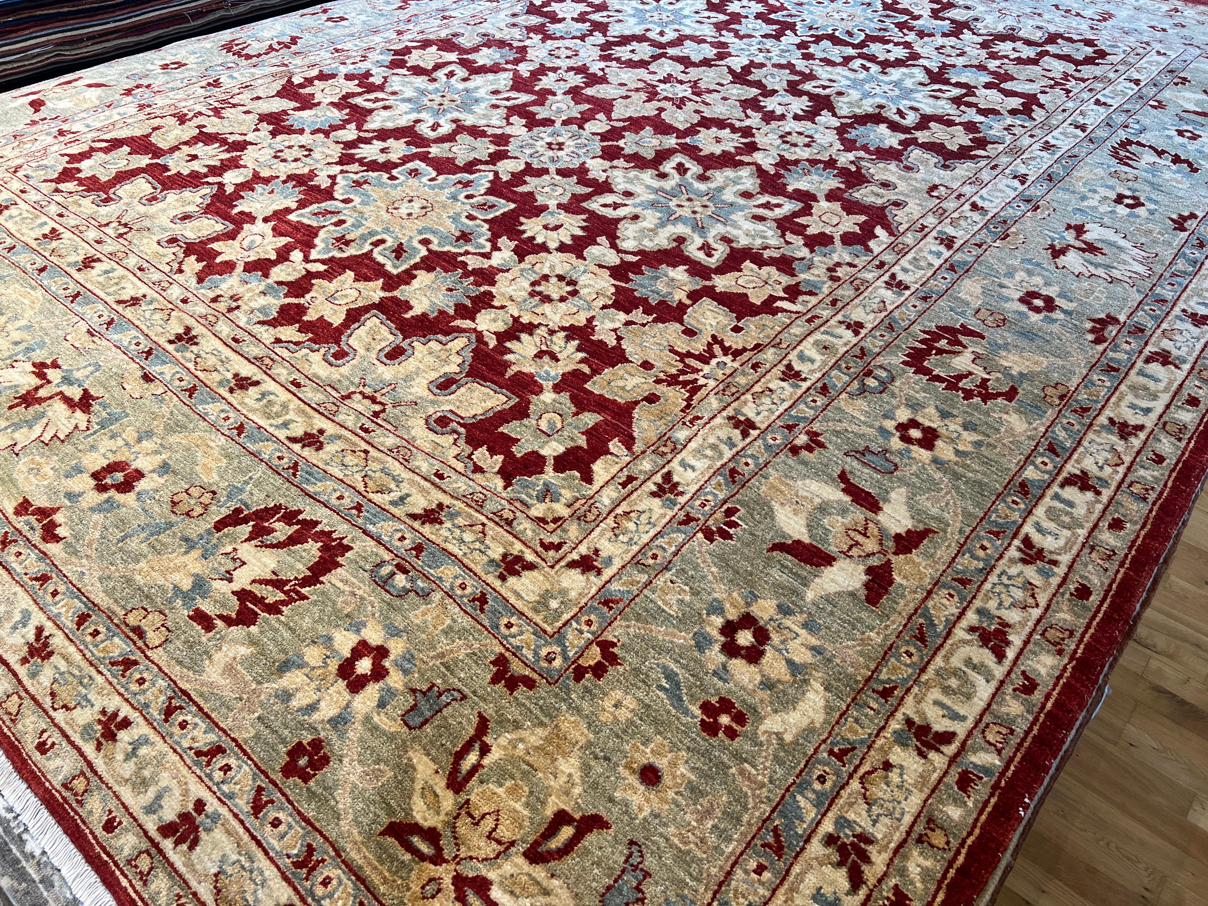 9'x12' Persischer Design-Teppich mit rotem Blumenmuster (Handgeknüpft) im Angebot