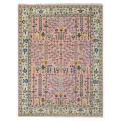 9x12 Pink Modern Tree Of Life Hand Knotted Wool Rug ( G-13403 )