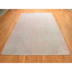 9'x12' Pink Transitional Design Wool and Art Silk Hand Loomed Oriental Rug