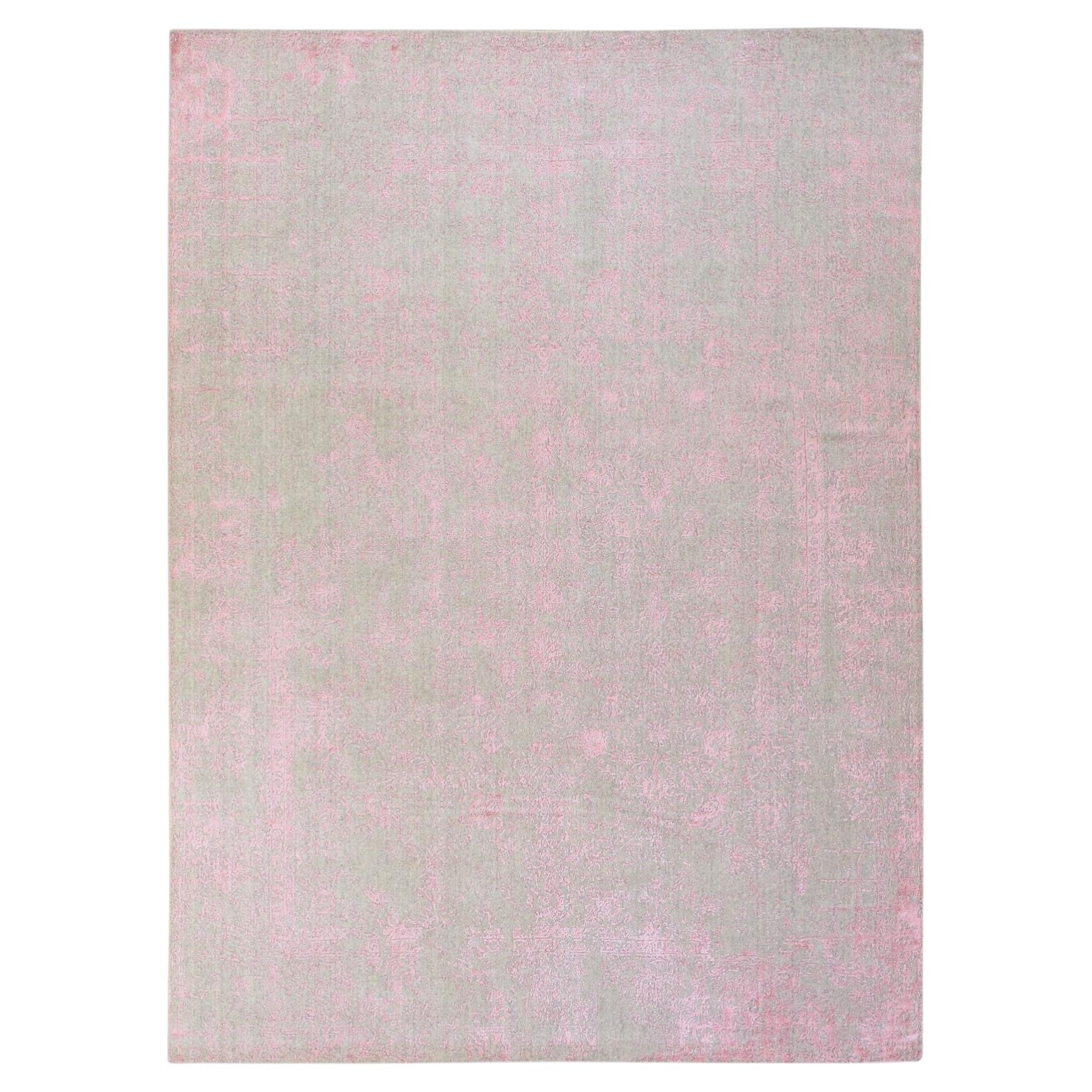 Tappeto orientale 9'x12' in lana e seta artificiale, tessuto a mano, in stile transizionale, colore rosa