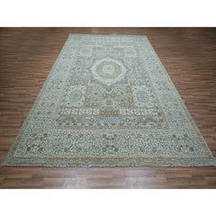 9'x12' Pistachio Green Hand Knotted Mamluk Design Wool Oriental Rug